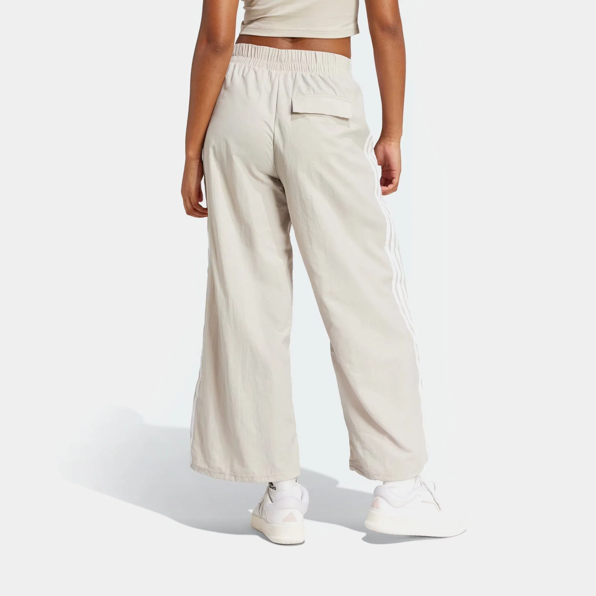 adidas 3 Stripes Woven Parachute Womens Pants (Beige/White)