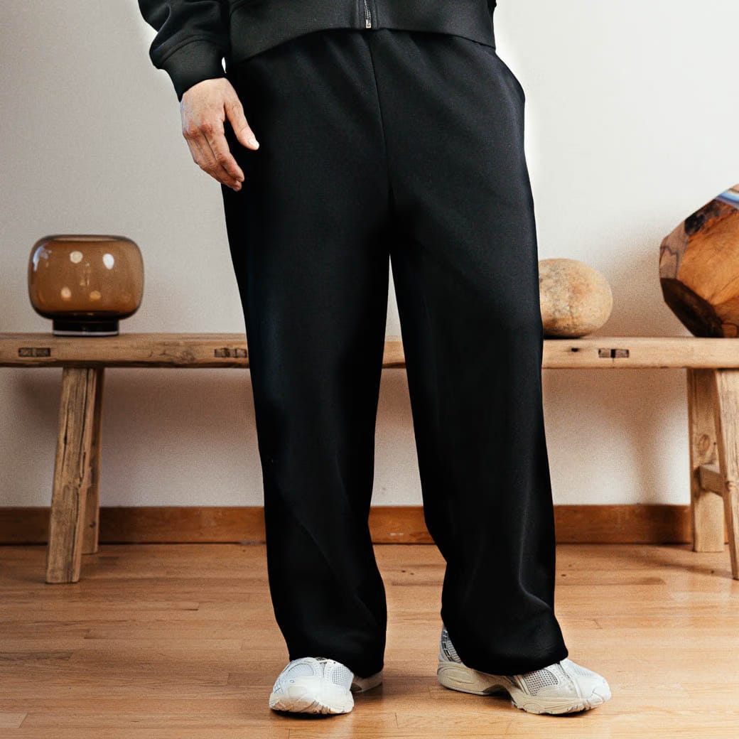 MAISON ARTICLE Washed Wide Leg Fleece Mens Pants (Black)
