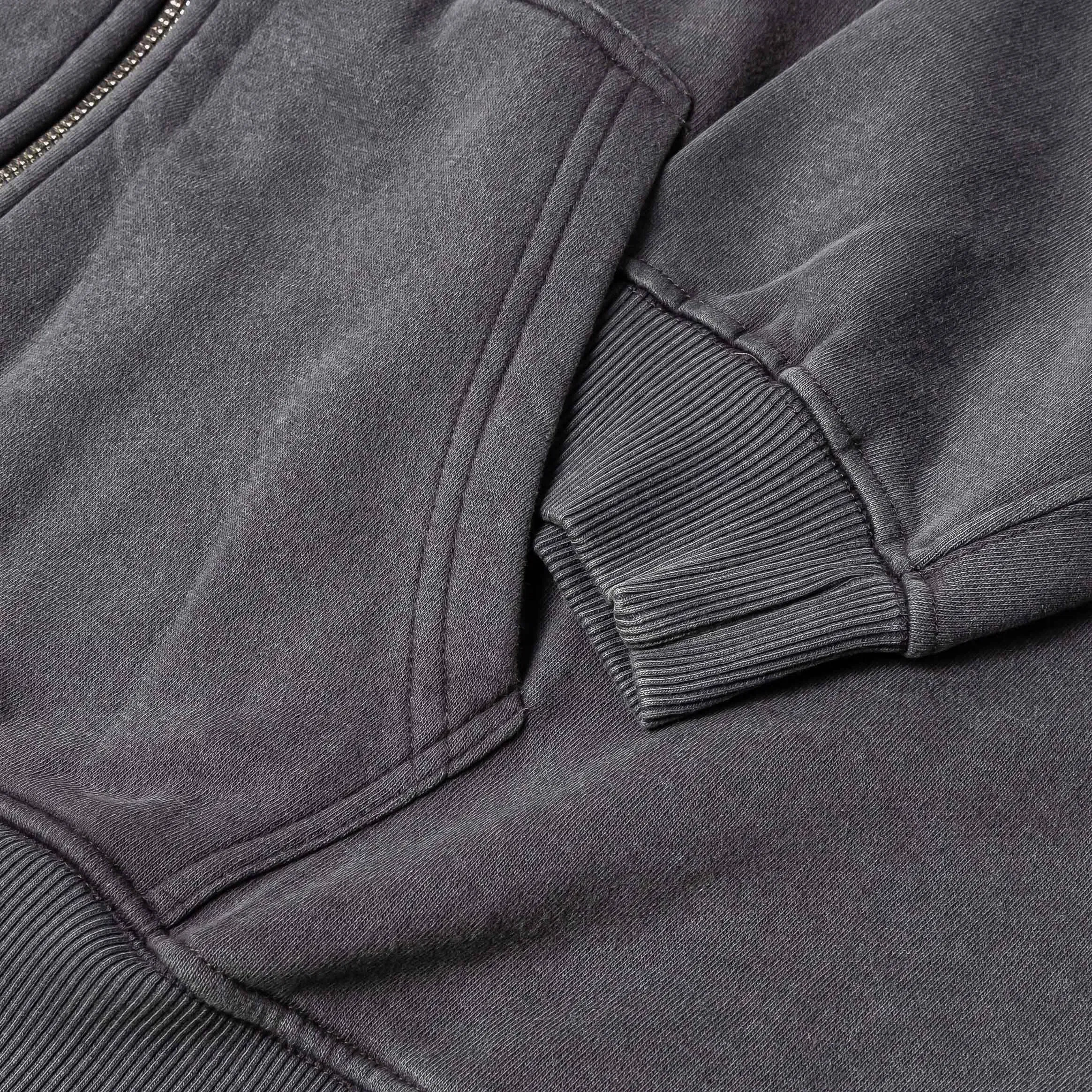 MAISON ARTICLE Washed Full Zip Mens Hoodie (Grey)