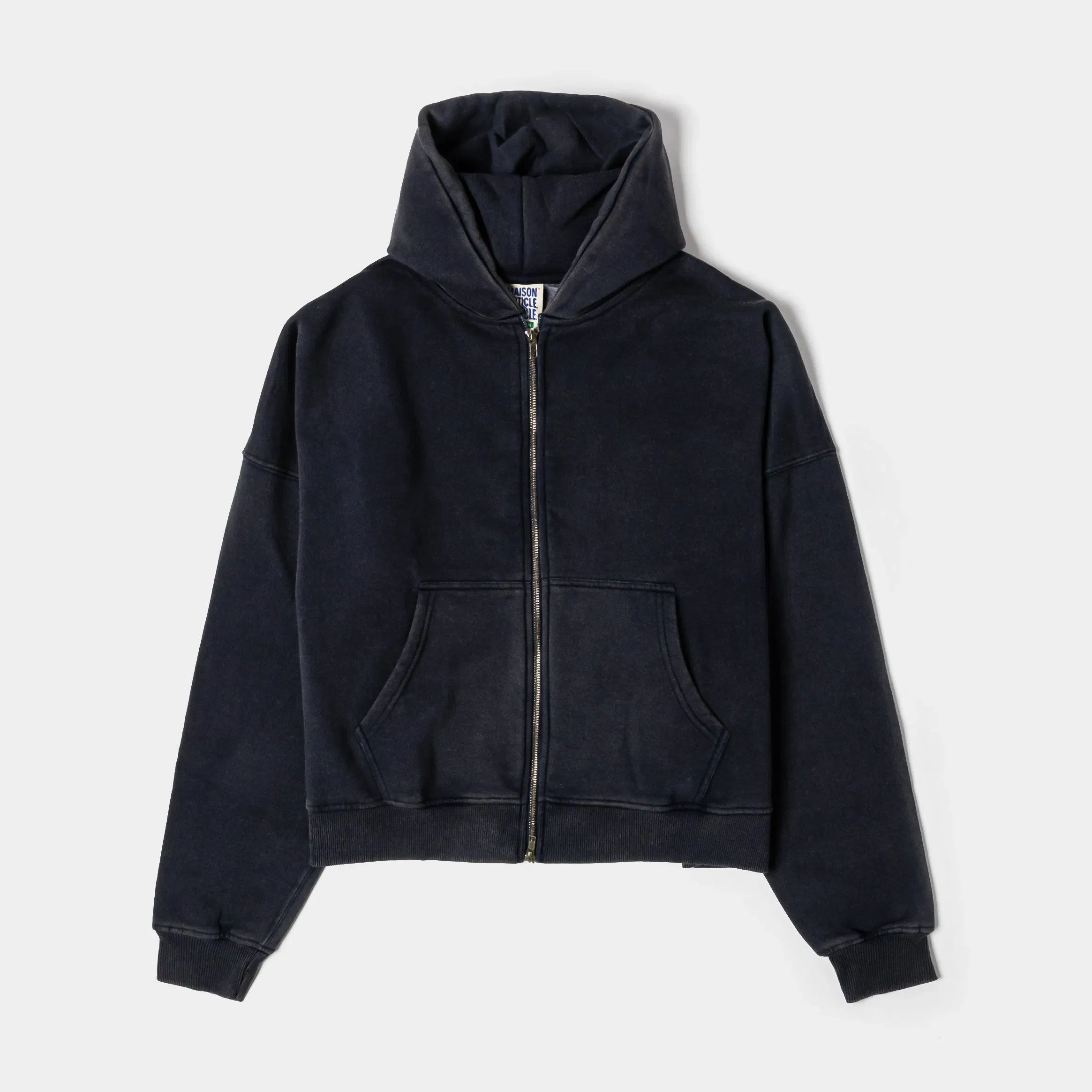 MAISON ARTICLE Washed Full Zip Mens Hoodie (Navy)