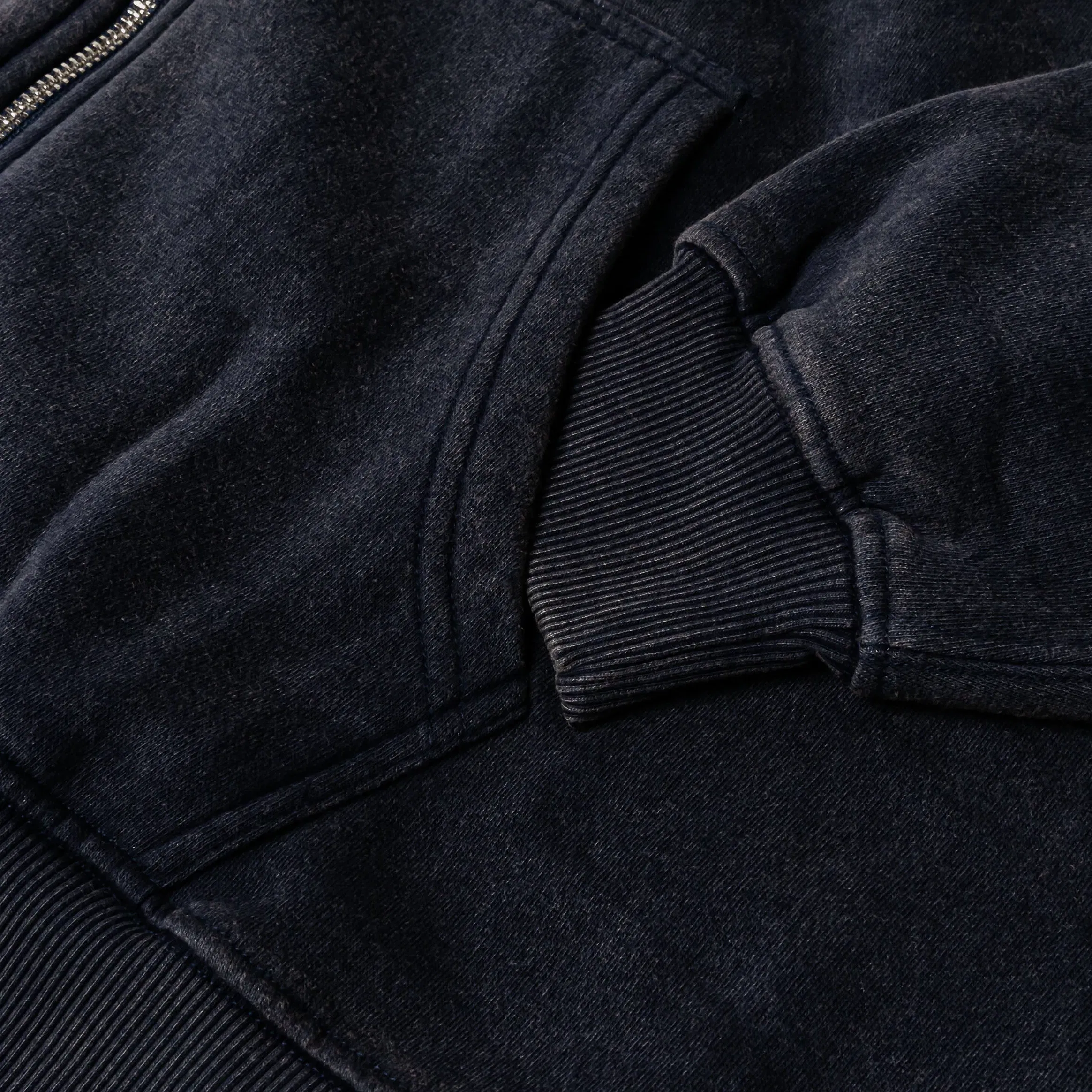 MAISON ARTICLE Washed Full Zip Mens Hoodie (Navy)
