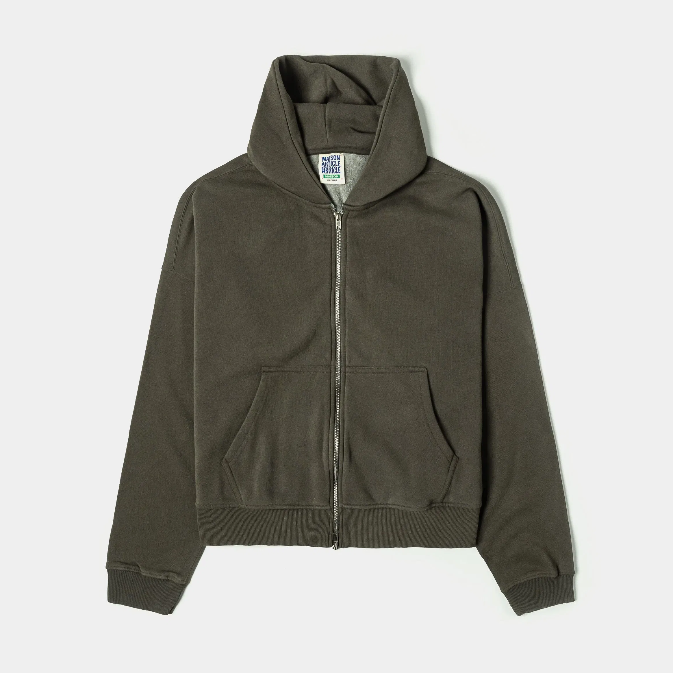 MAISON ARTICLE Washed Full Zip Mens Hoodie (Olive)