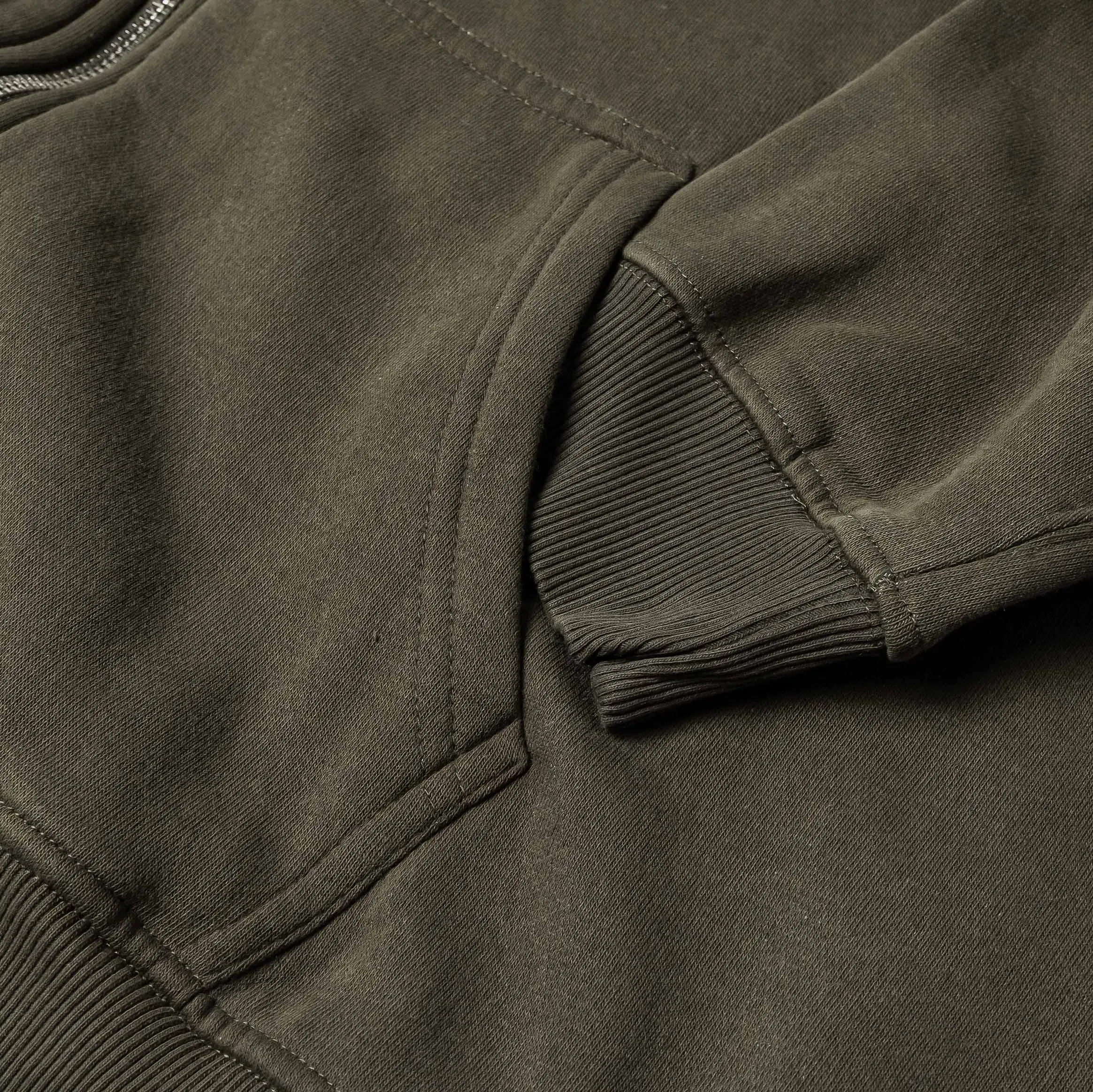 MAISON ARTICLE Washed Full Zip Mens Hoodie (Olive)