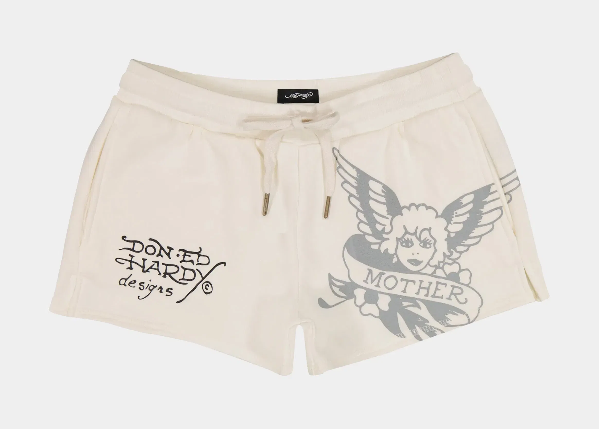 ED HARDY Sacred Heart Fleece Womens Shorts (White/Black)