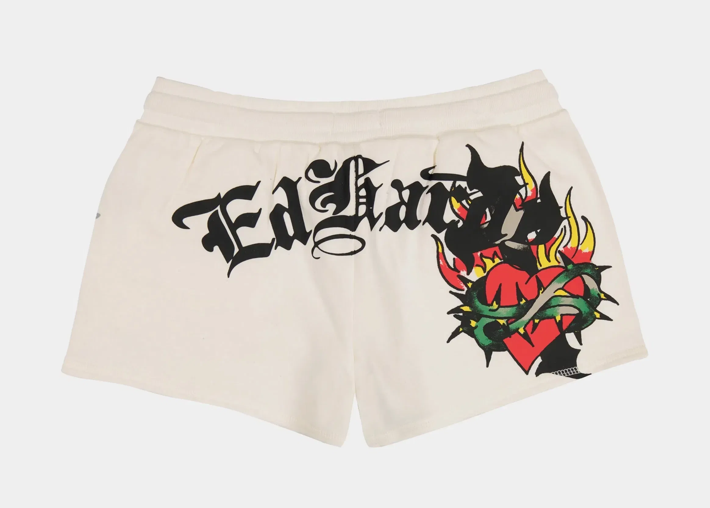 ED HARDY Sacred Heart Fleece Womens Shorts (White/Black)
