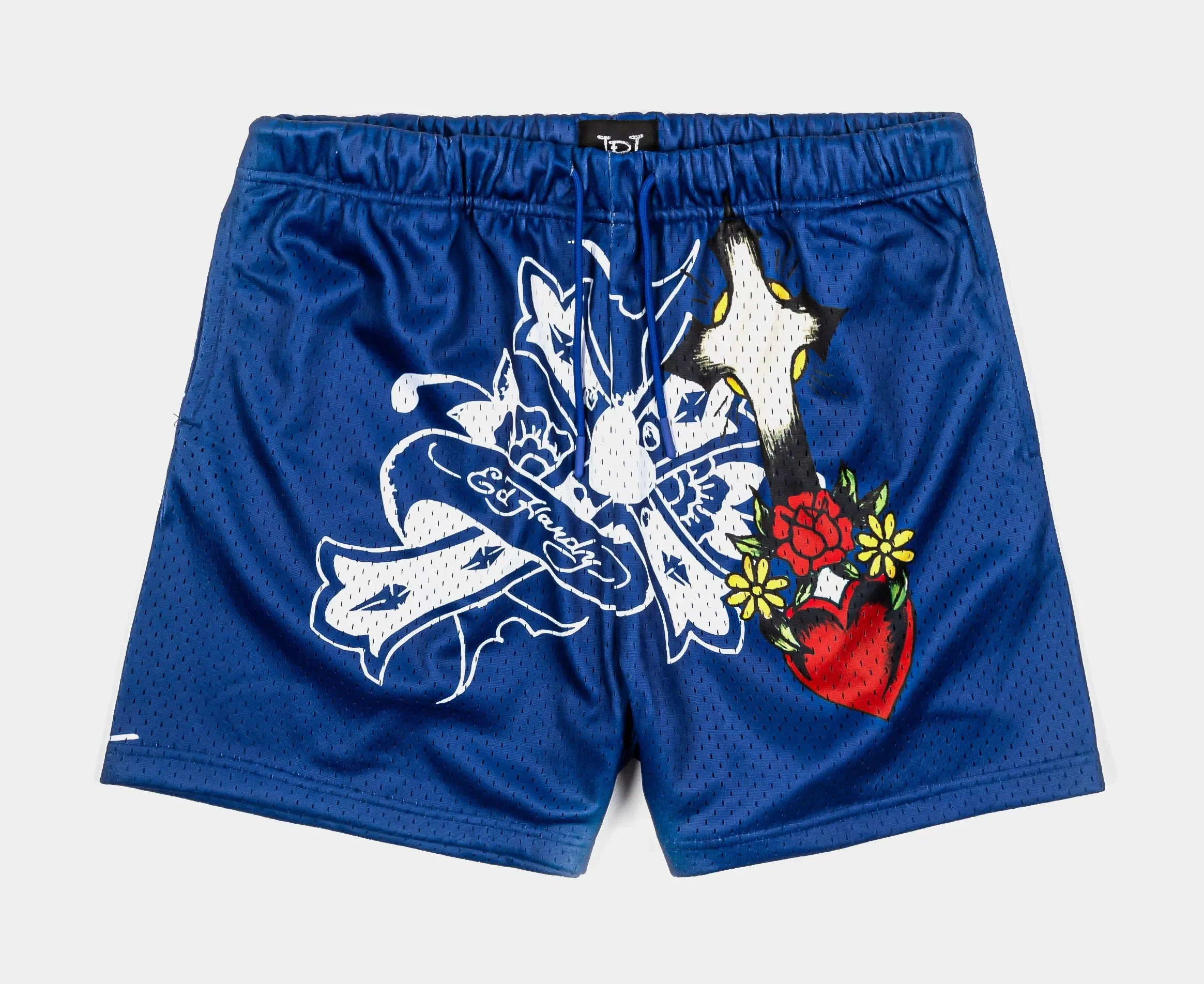 ED HARDY Cross Snake Mesh Mens Shorts (Blue/Red)
