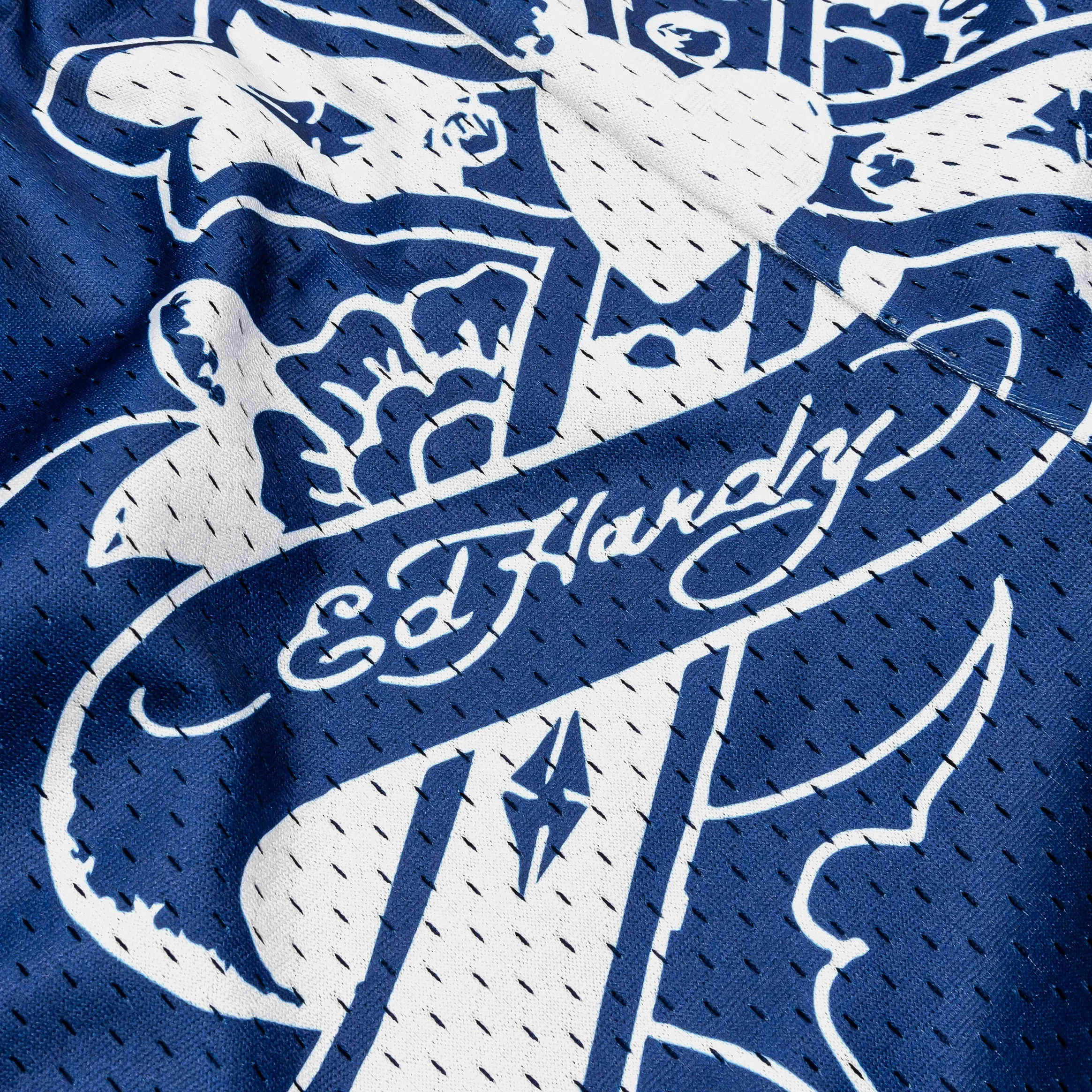 ED HARDY Cross Snake Mesh Mens Shorts (Blue/Red)