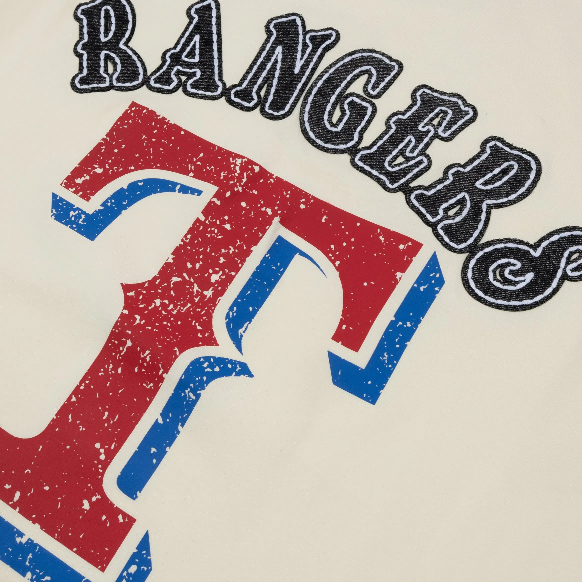 PRO STANDARD Texas Rangers Rebel Athletics Stacked Logo Mens Short Sleeve Shirt (Red/Beige)