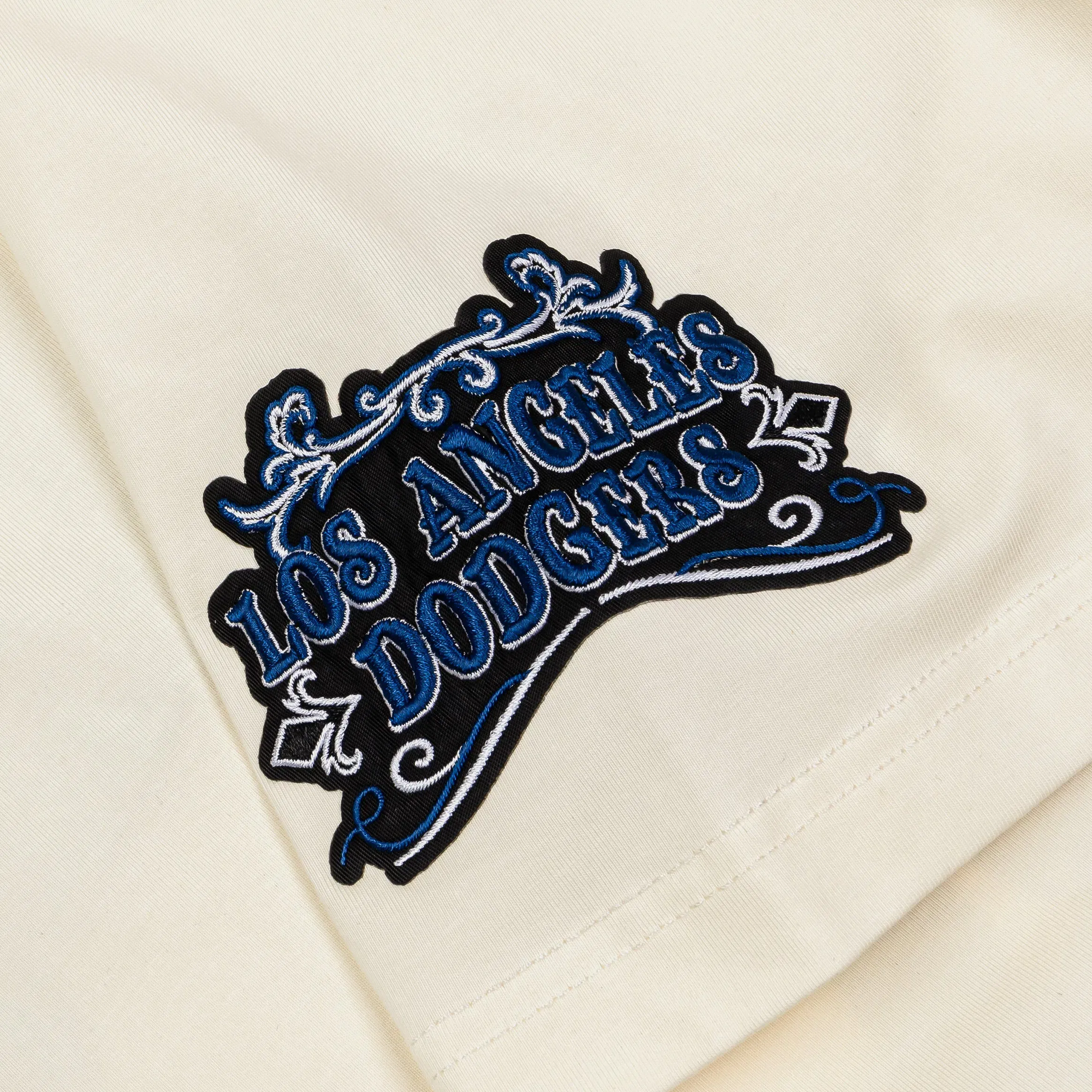 PRO STANDARD Los Angeles Dodgers Rebel Athletics Stacked Logo Mens Short Sleeve Shirt (Blue/Beige)