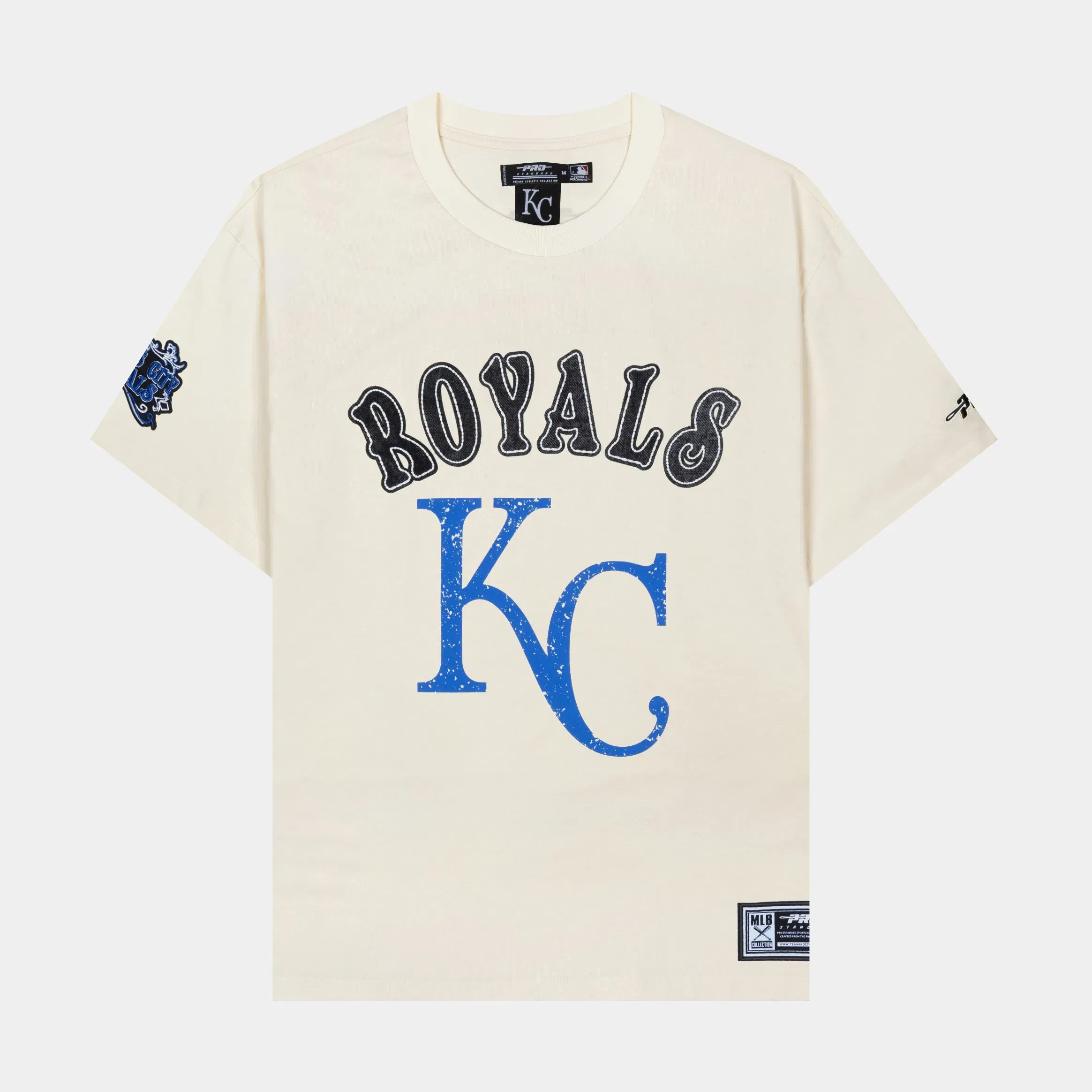 PRO STANDARD Kansas City Royal Rebel Athletics Stacked Logo Mens Short Sleeve Shirt (White/Blue)