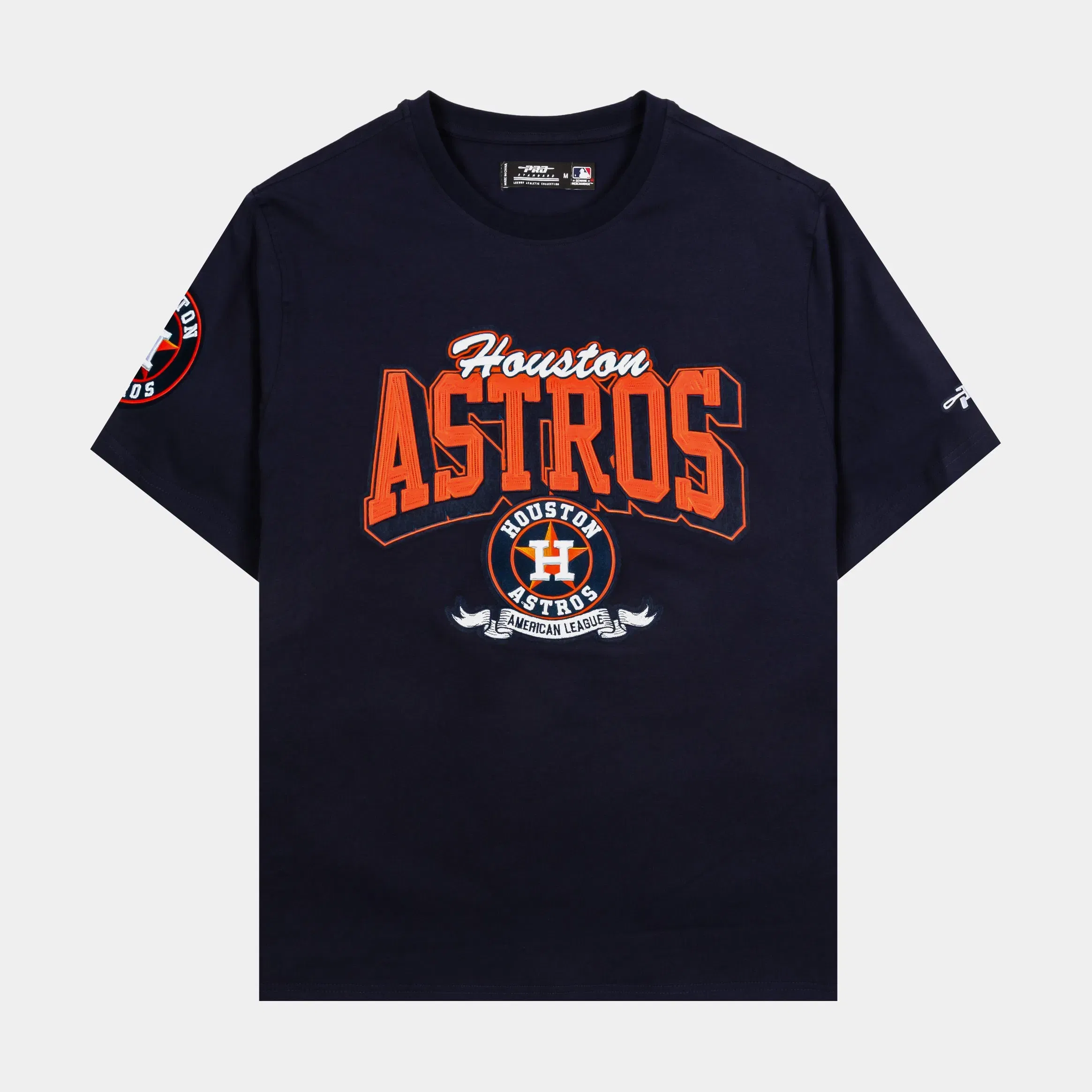 PRO STANDARD Houston Astros Team Badge Mens Short Sleeve Shirt (Navy/Orange)