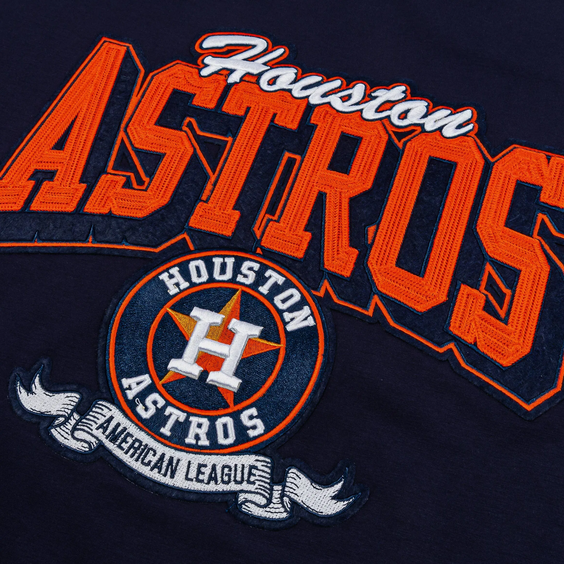 PRO STANDARD Houston Astros Team Badge Mens Short Sleeve Shirt (Navy/Orange)