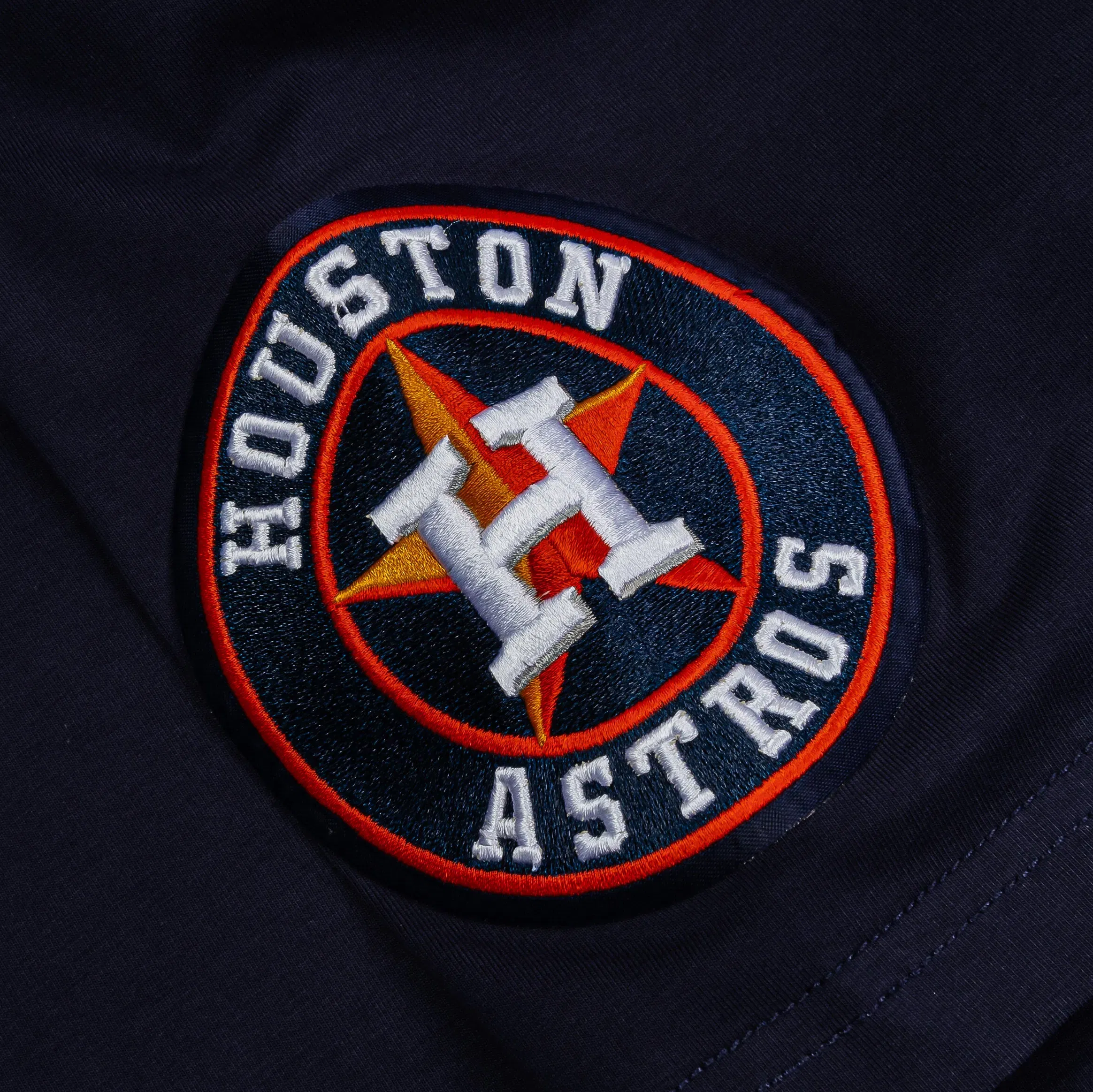 PRO STANDARD Houston Astros Team Badge Mens Short Sleeve Shirt (Navy/Orange)