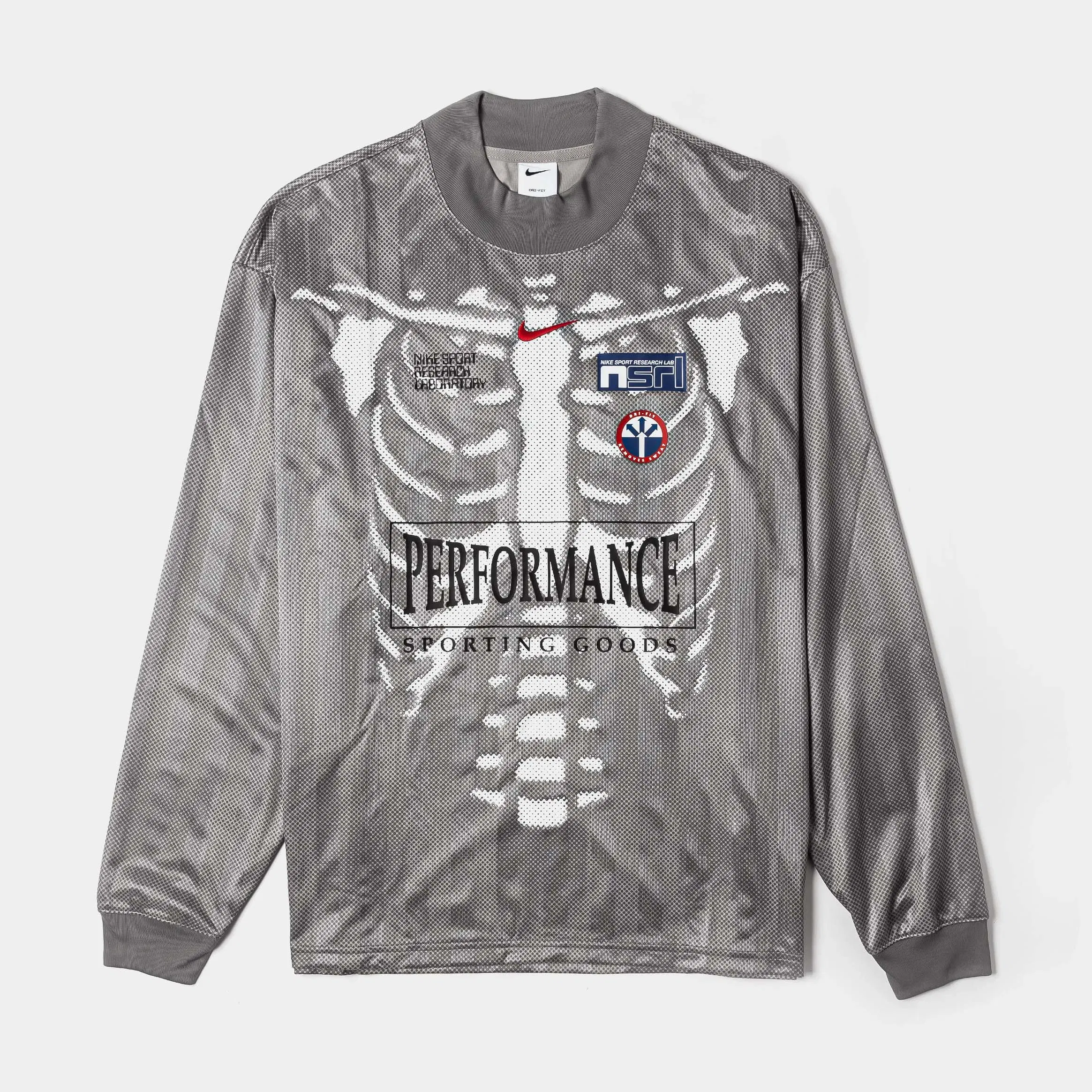 Nike Dri Fit Combine Performance Skeleton Long Sleeve Mens Jersey (College Grey/Flat Pewter/University Red)