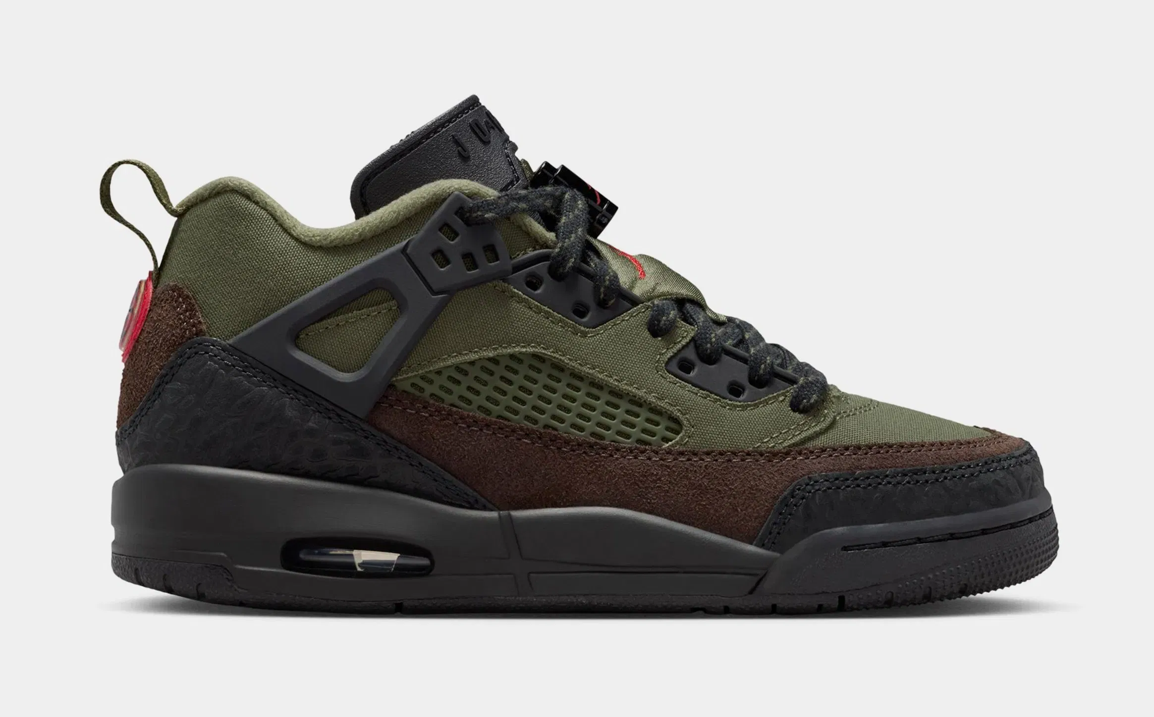 Air Jordan Spizike Low Grade School Basketball Shoes (Medium Olive/University Red/black)