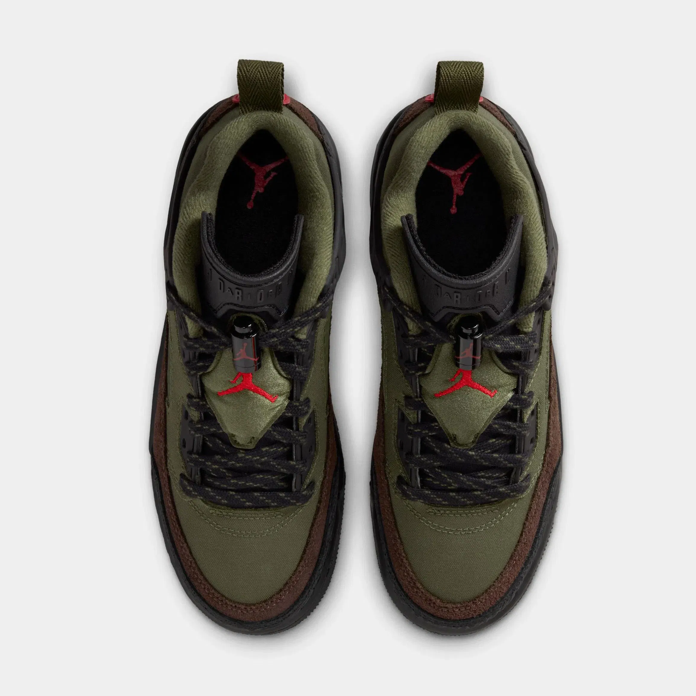 Air Jordan Spizike Low Grade School Basketball Shoes (Medium Olive/University Red/black)