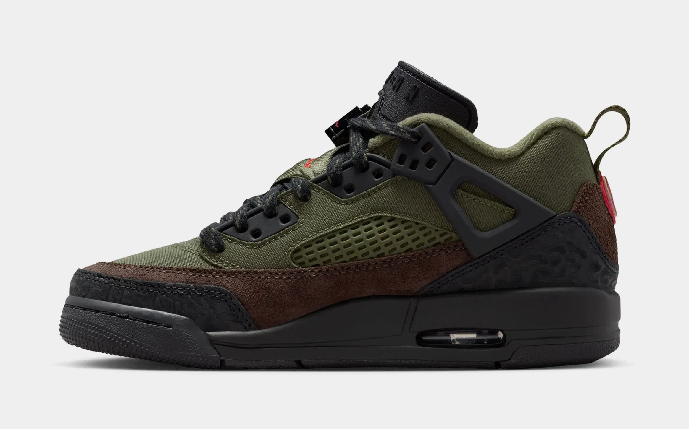 Air Jordan Spizike Low Grade School Basketball Shoes (Medium Olive/University Red/black)