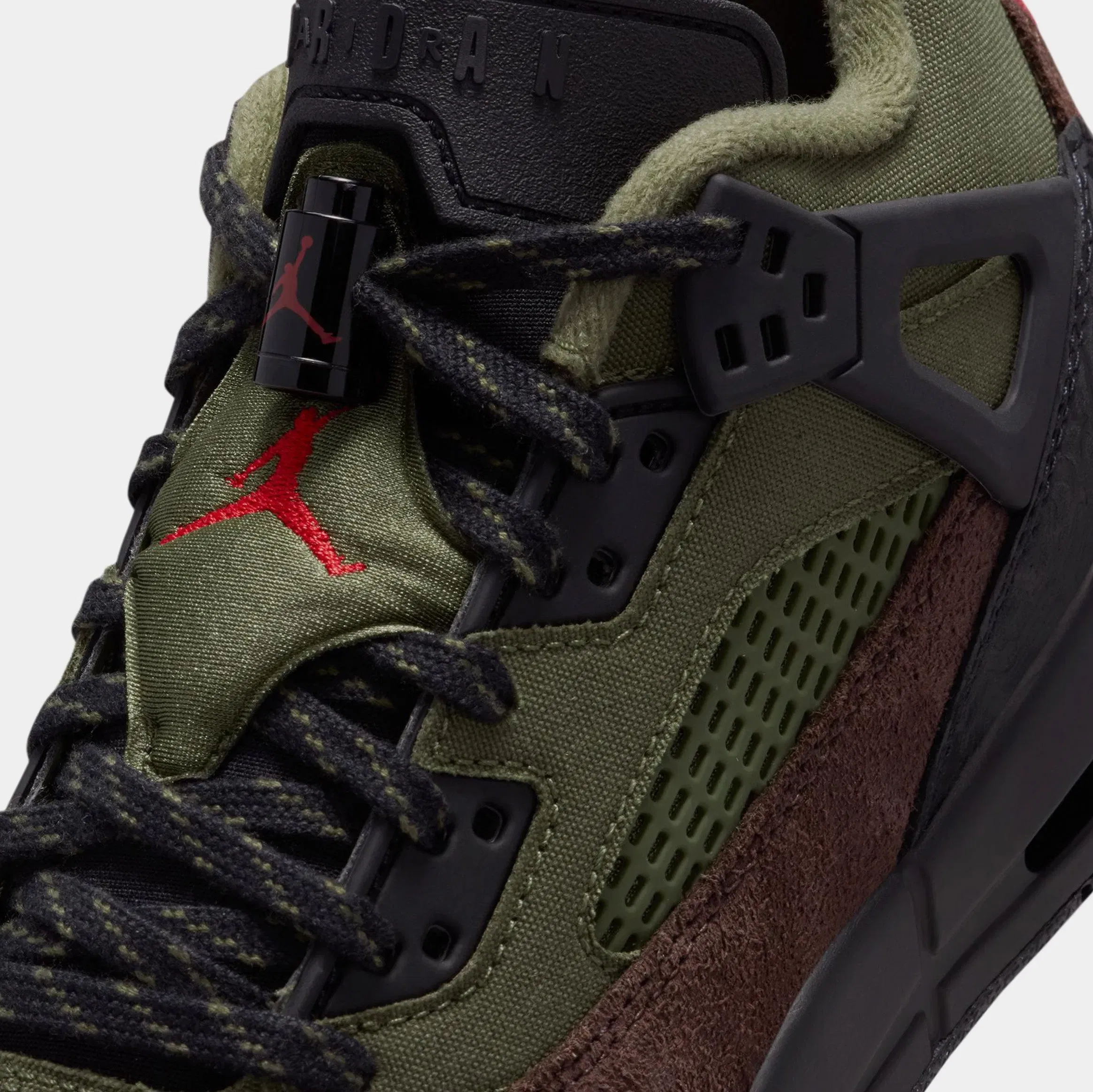 Air Jordan Spizike Low Grade School Basketball Shoes (Medium Olive/University Red/black)