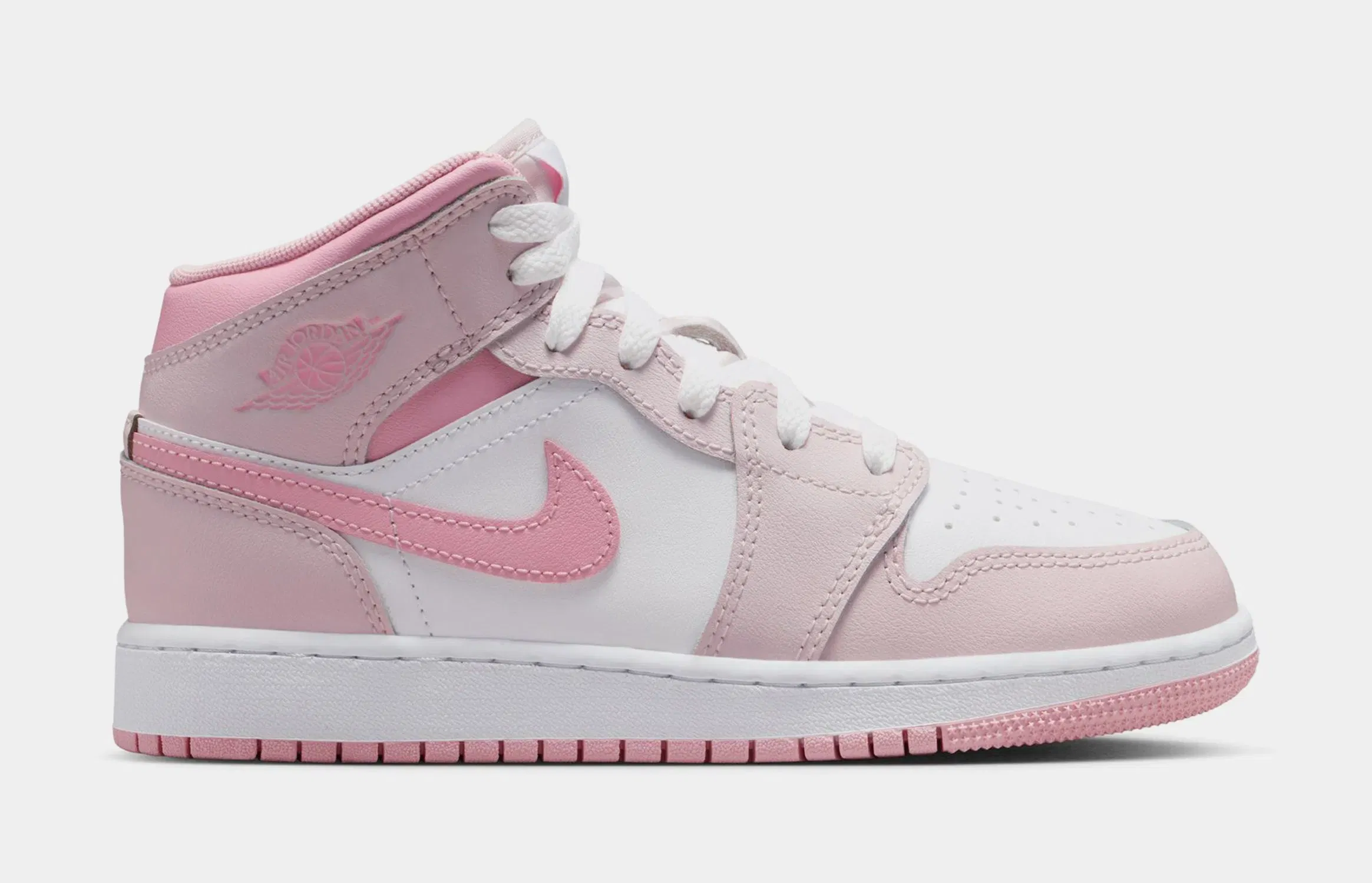 Air Jordan 1 Mid Grade School Lifestyle Shoes (Pearl Pink/Medium Soft Pink/White)