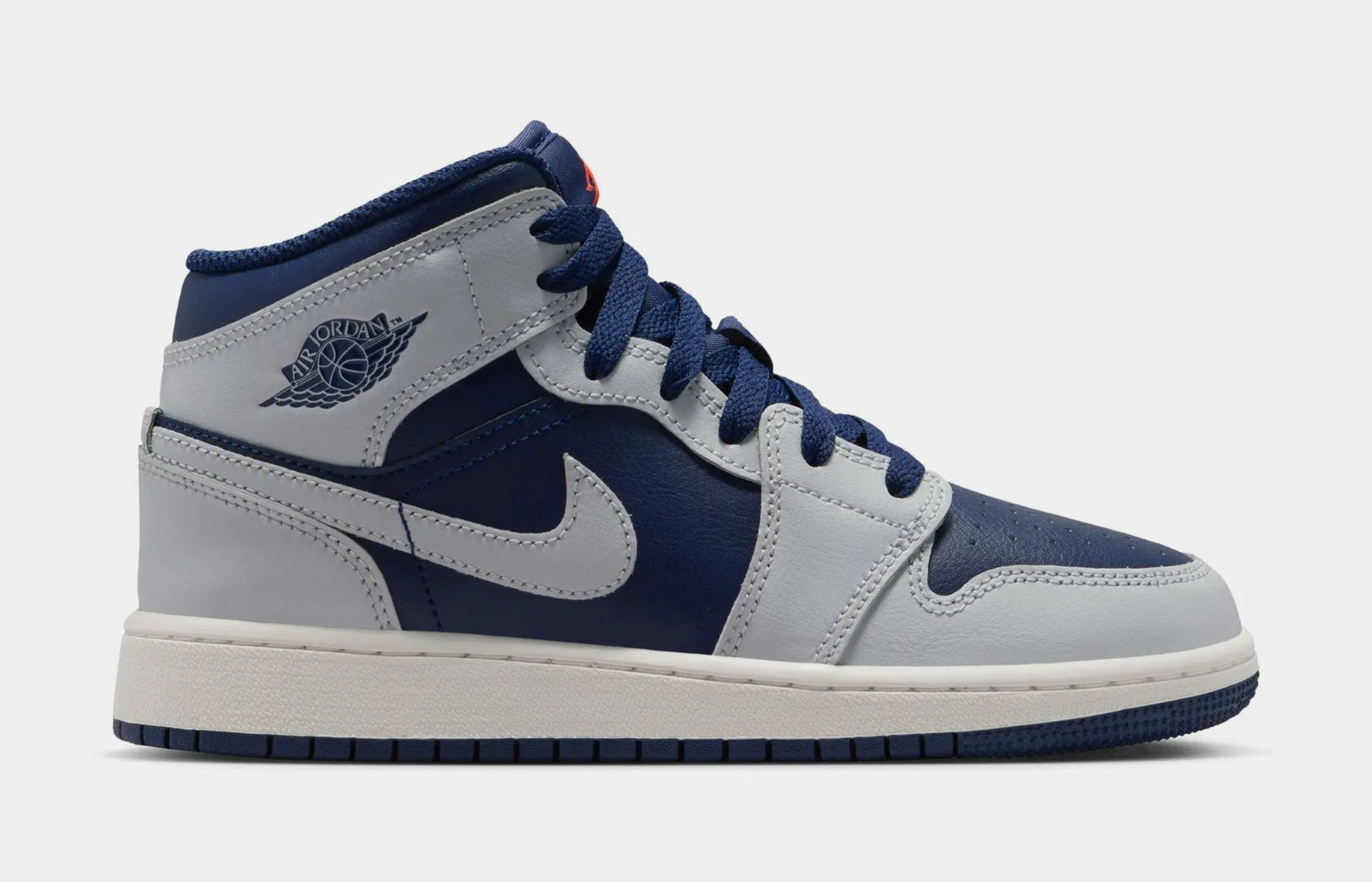Air Jordan 1 Mid Grade School Lifestyle Shoes ( Blue Void/Summit White/Hot Lava/Pure Platinum)