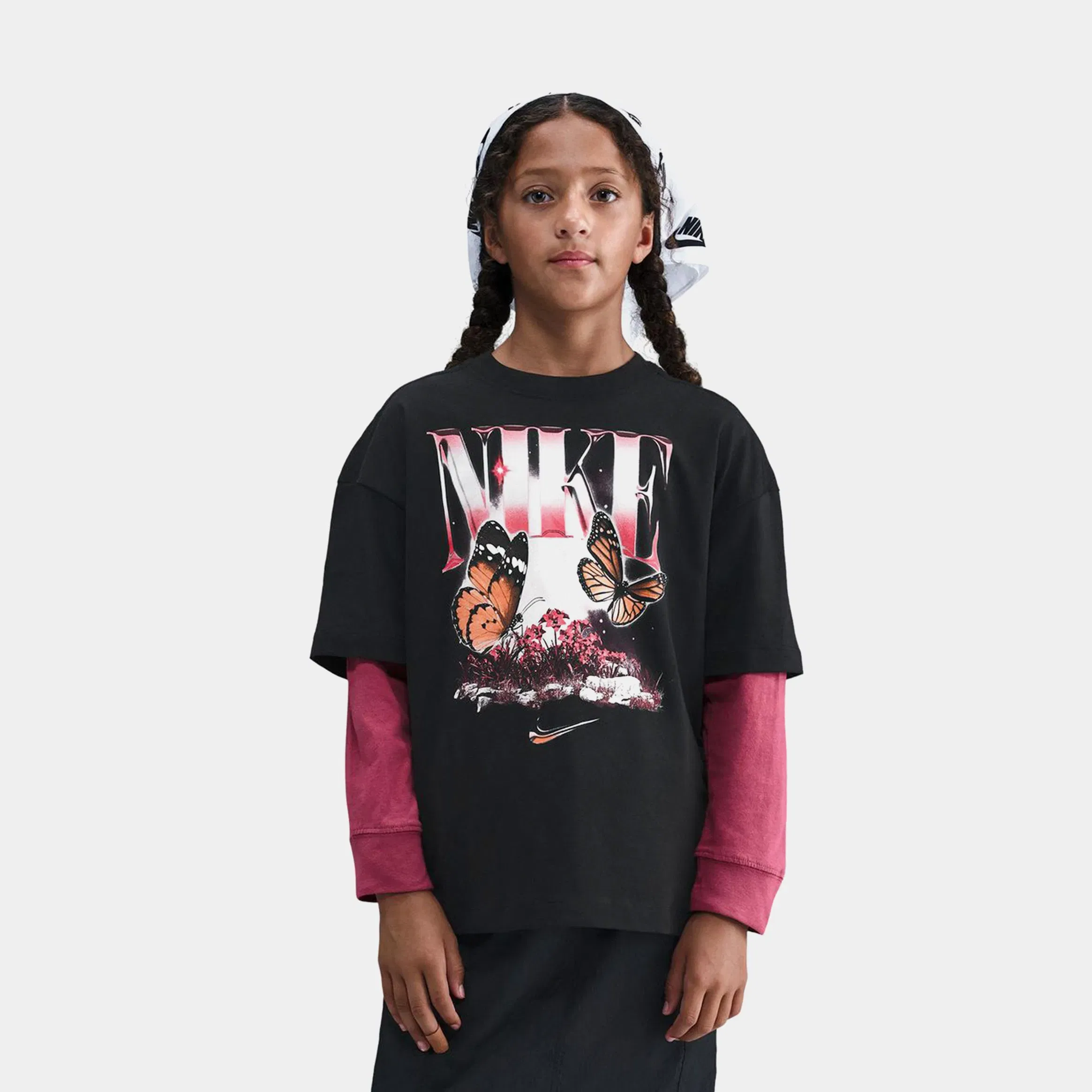 Nike NSW Butterfly Graphic Grade School Short Sleeve Shirt (Black/Pink)