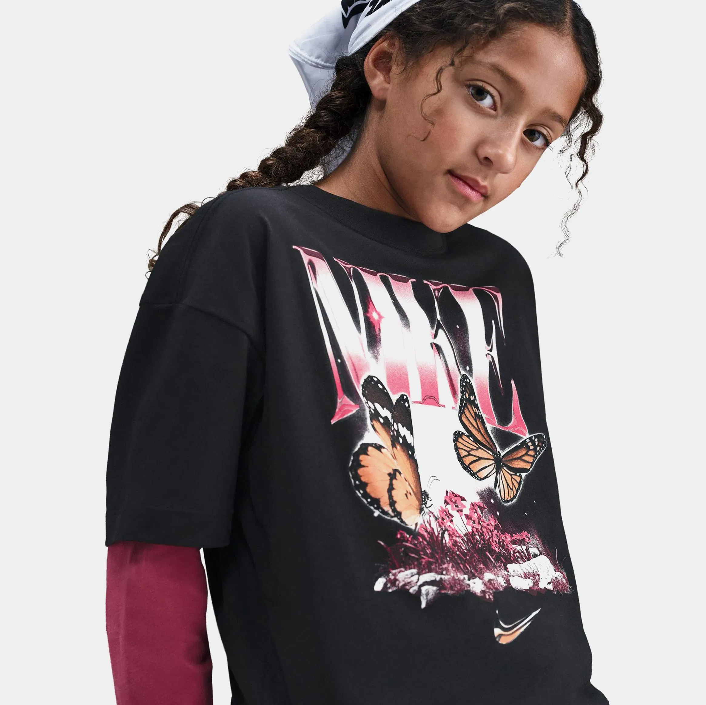 Nike NSW Butterfly Graphic Grade School Short Sleeve Shirt (Black/Pink)