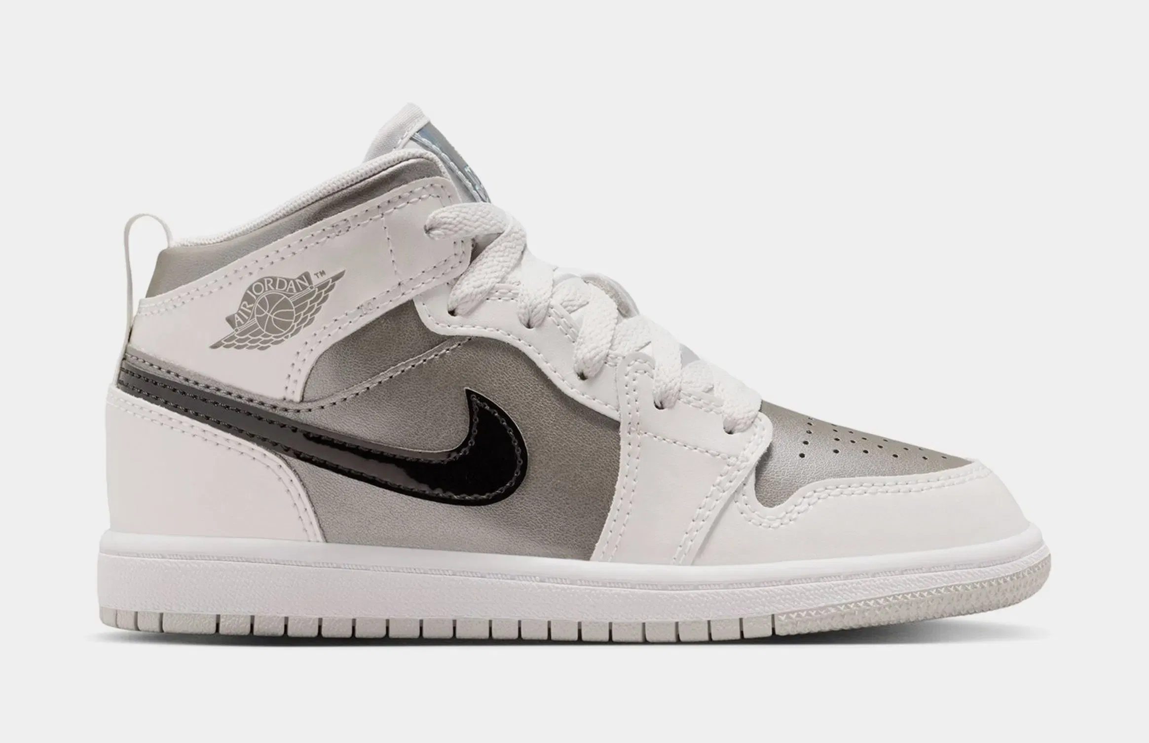 Air Jordan 1 Mid SE Preschool Lifestyle Shoes (Photon Dust/Flat Pewter/Black/Blue Chill)