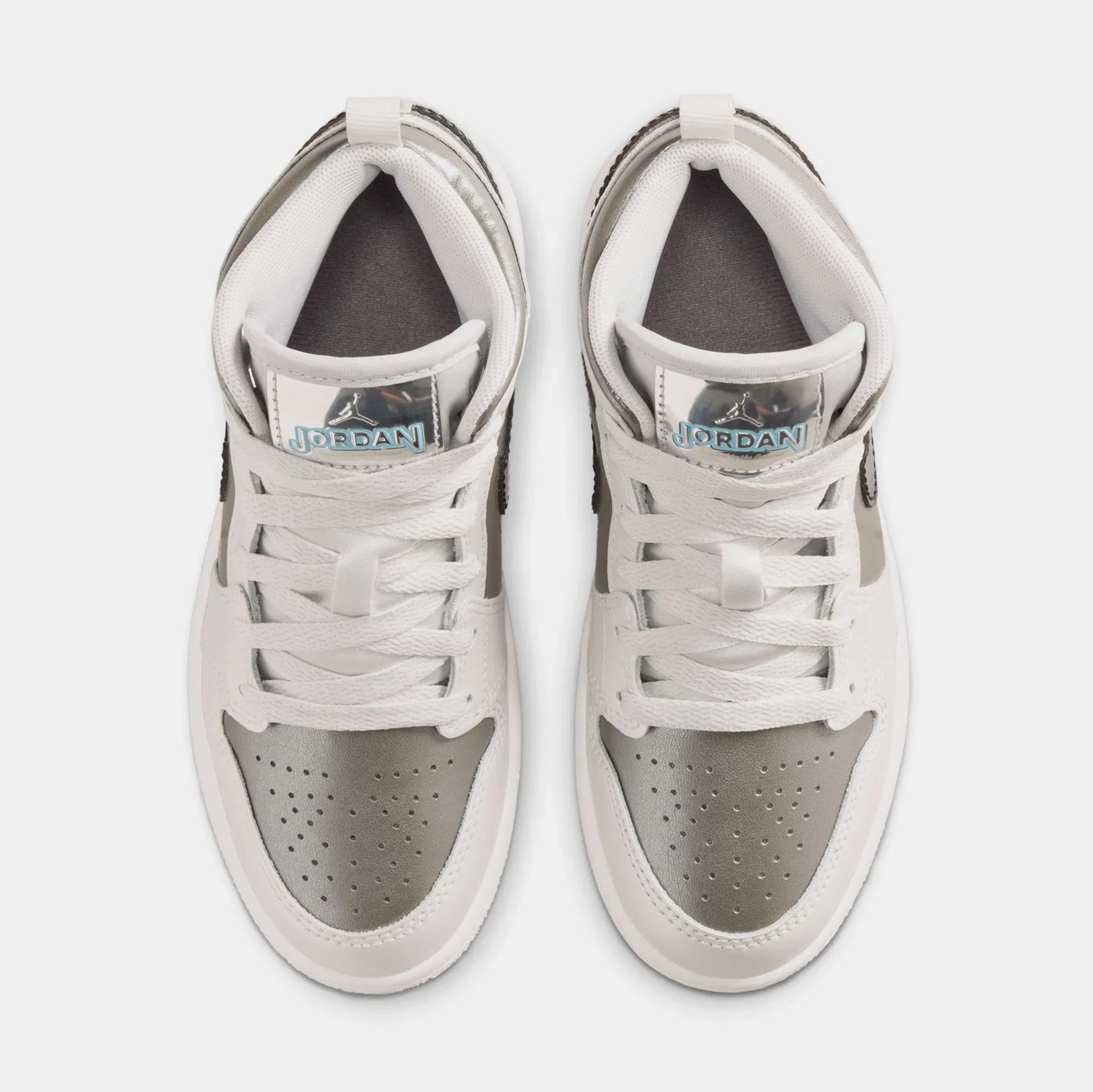 Air Jordan 1 Mid SE Preschool Lifestyle Shoes (Photon Dust/Flat Pewter/Black/Blue Chill)