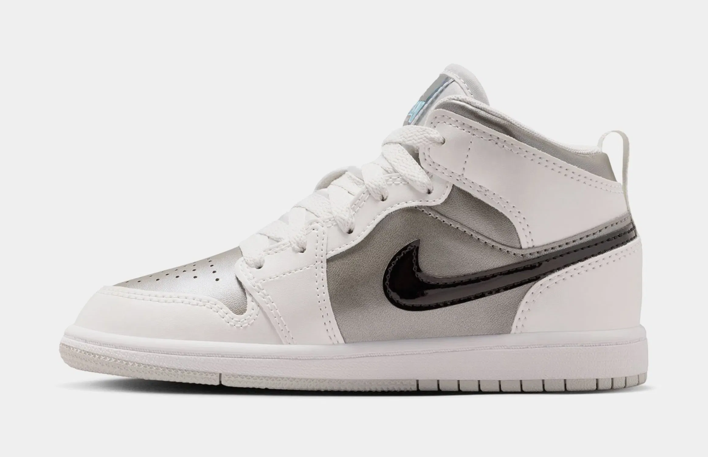 Air Jordan 1 Mid SE Preschool Lifestyle Shoes (Photon Dust/Flat Pewter/Black/Blue Chill)