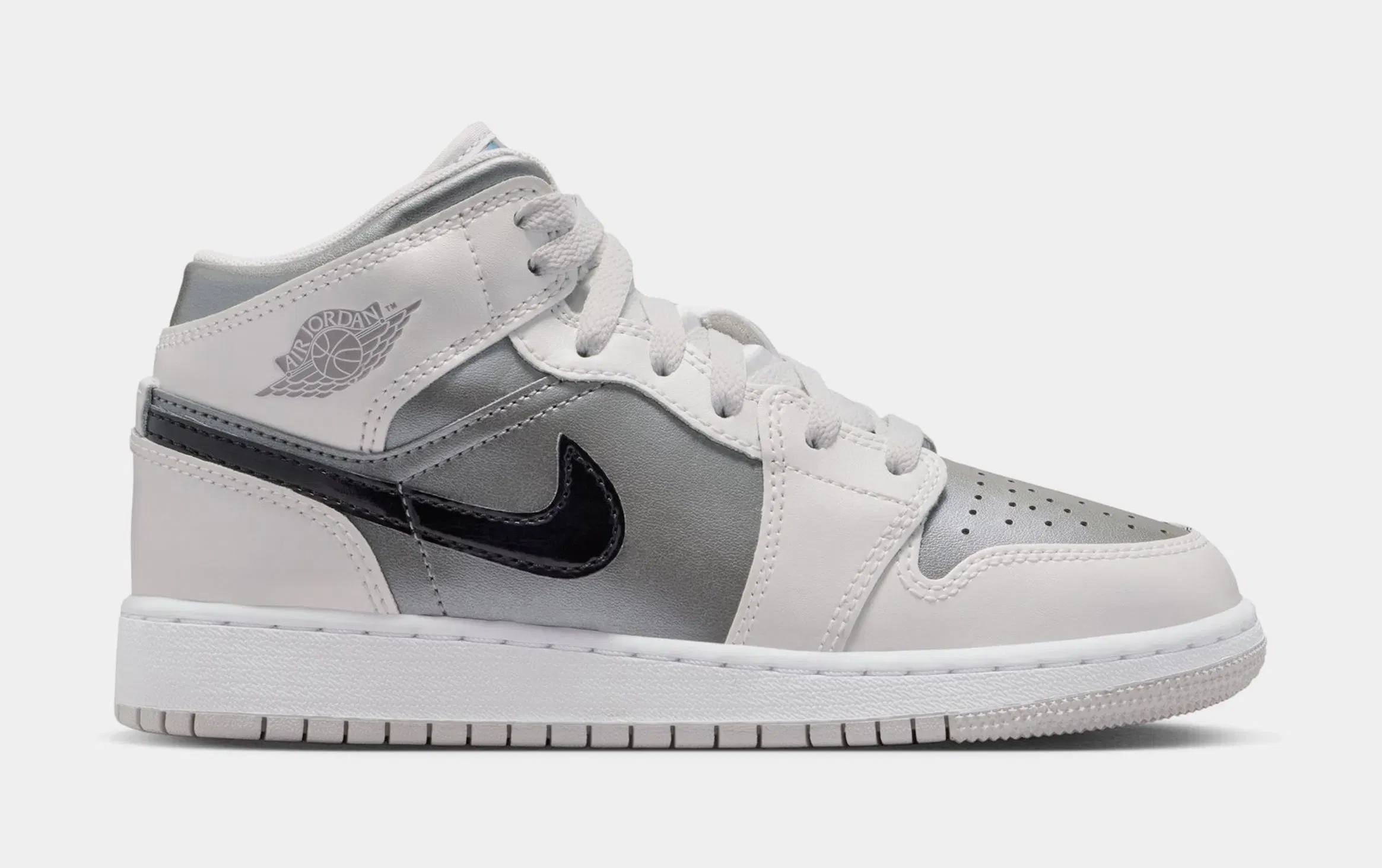 Air Jordan 1 Mid SE Grade School Lifestyle Shoes (Photon Dust/Flat Pewter/Black/Blue Chill)