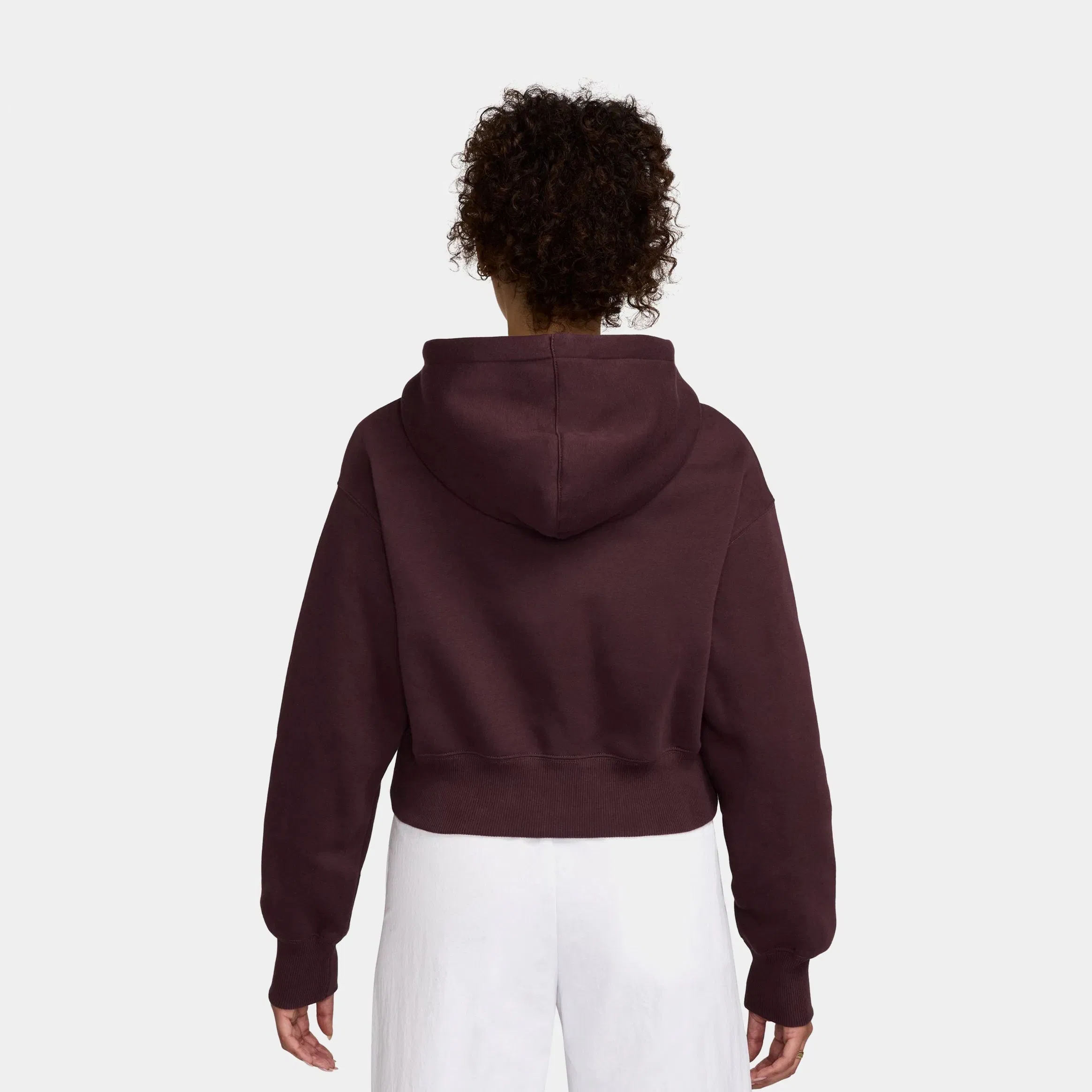 Nike NSW Phoenix Fleece Loose Full Zip Cropped Womens Hoodie (Burgundy Crush/Sail)