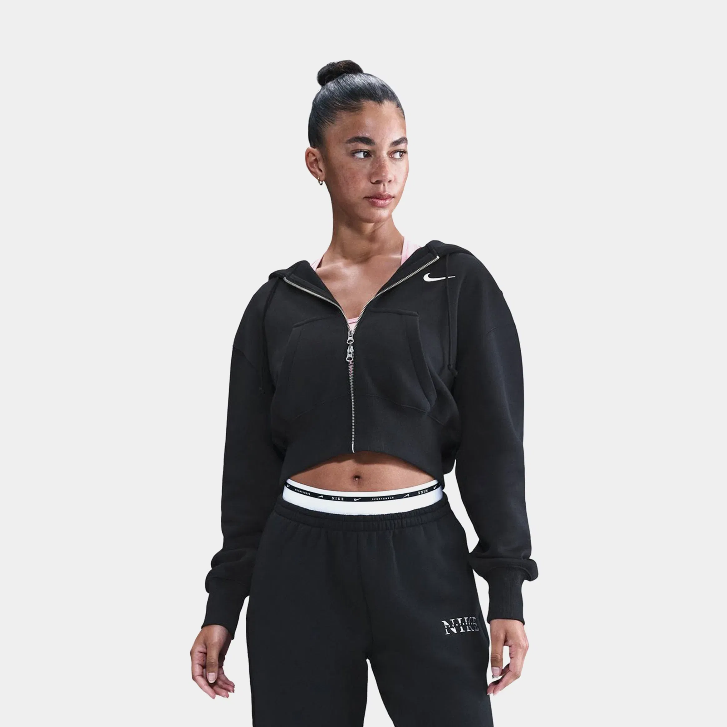 Nike Phoenix Fleece Loose Full Zip Cropped Womens Hoodie (Black/Sail)