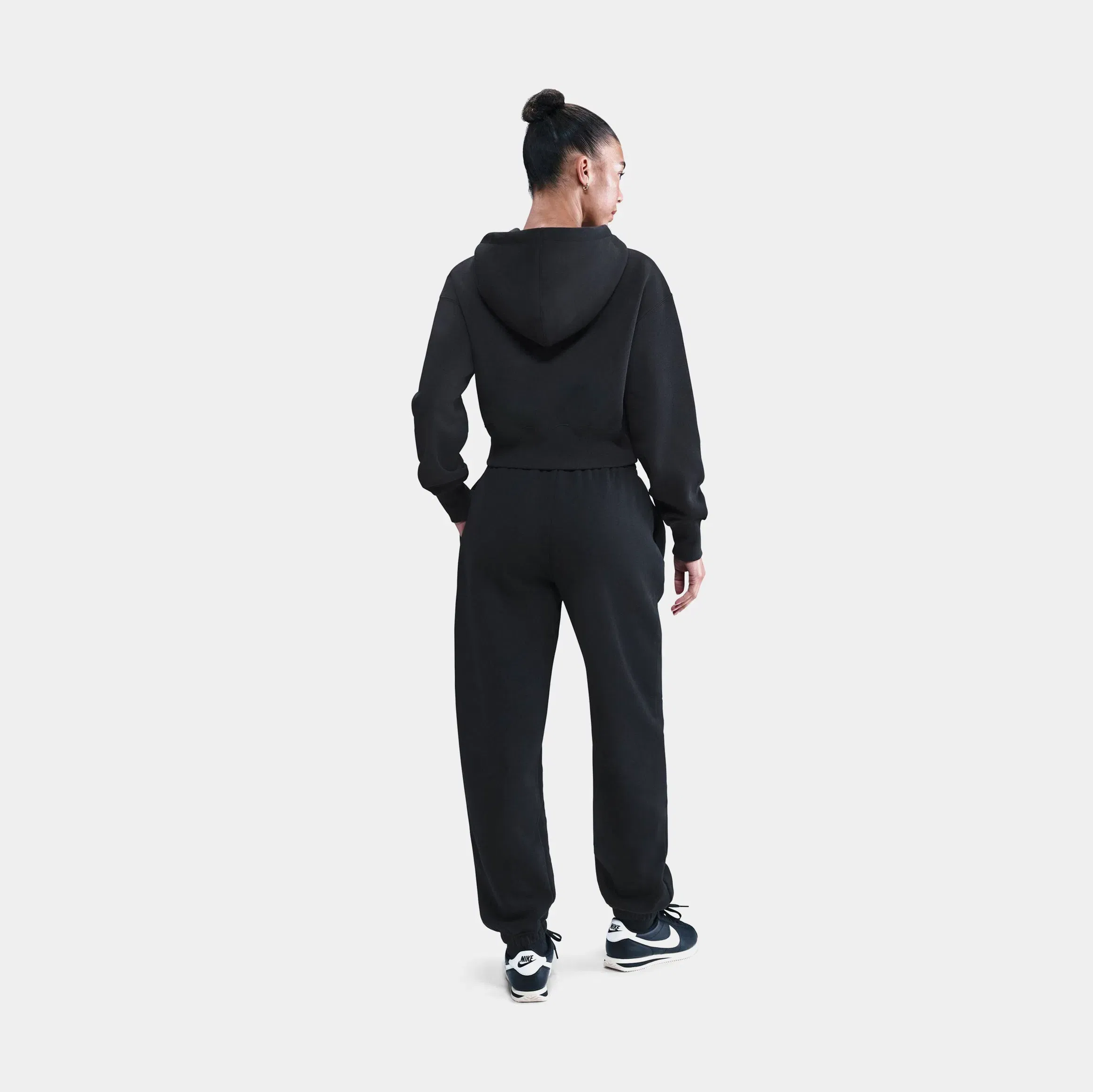 Nike Phoenix Fleece Loose Full Zip Cropped Womens Hoodie (Black/Sail)