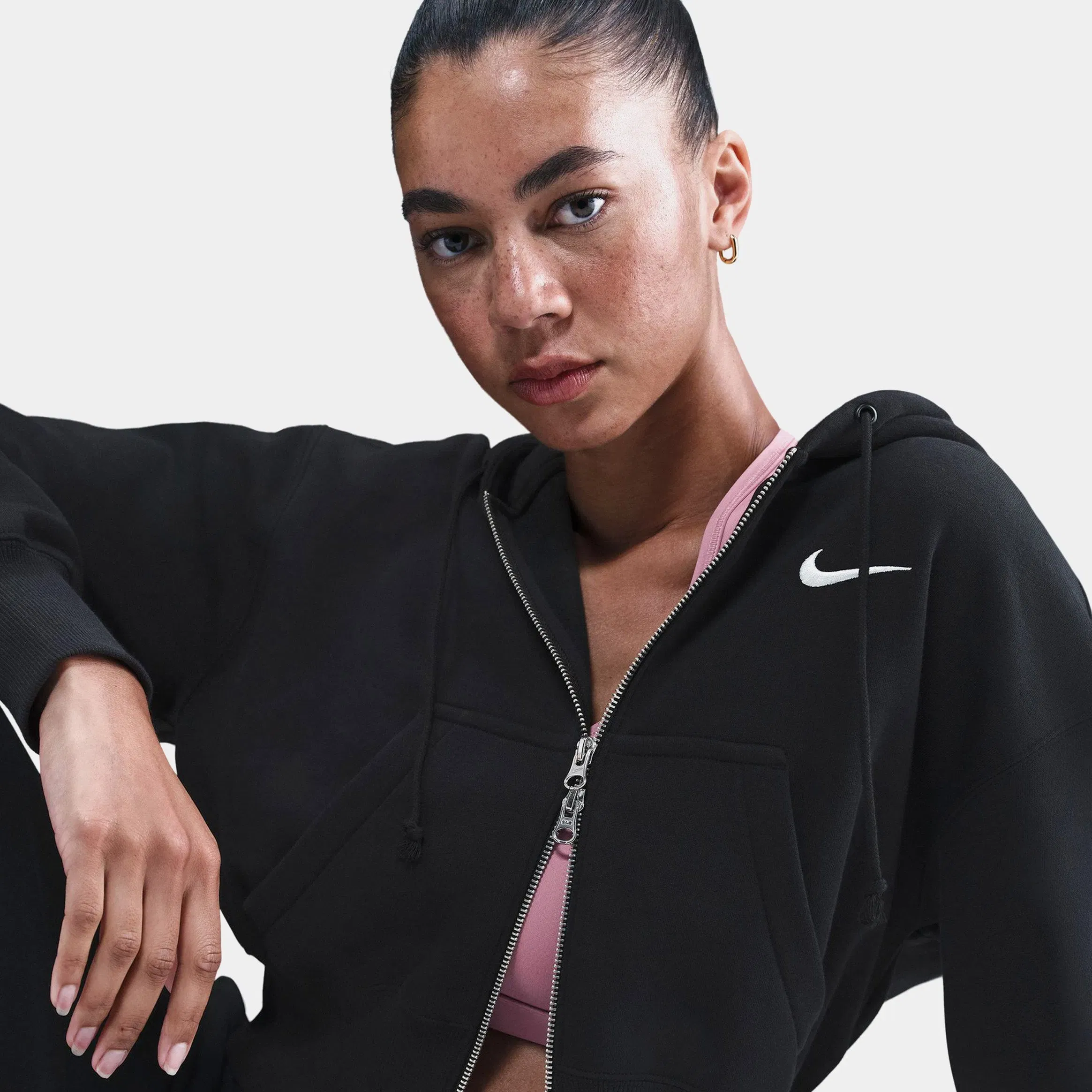 Nike Phoenix Fleece Loose Full Zip Cropped Womens Hoodie (Black/Sail)