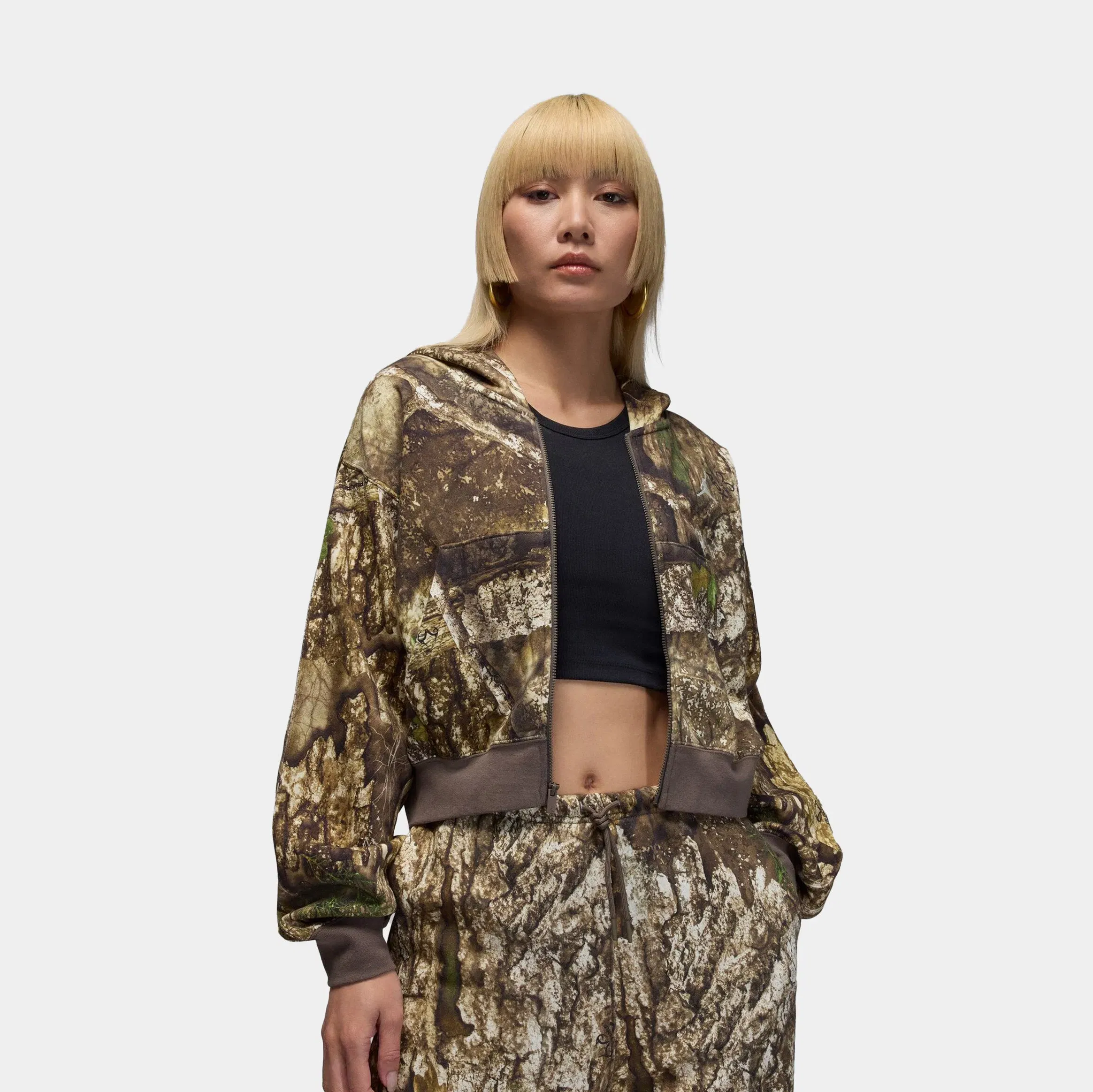 Air Jordan Brooklyn Fleece RealTree Mod Crop Full Zip Up Womens Jacket (Sail/Sail)