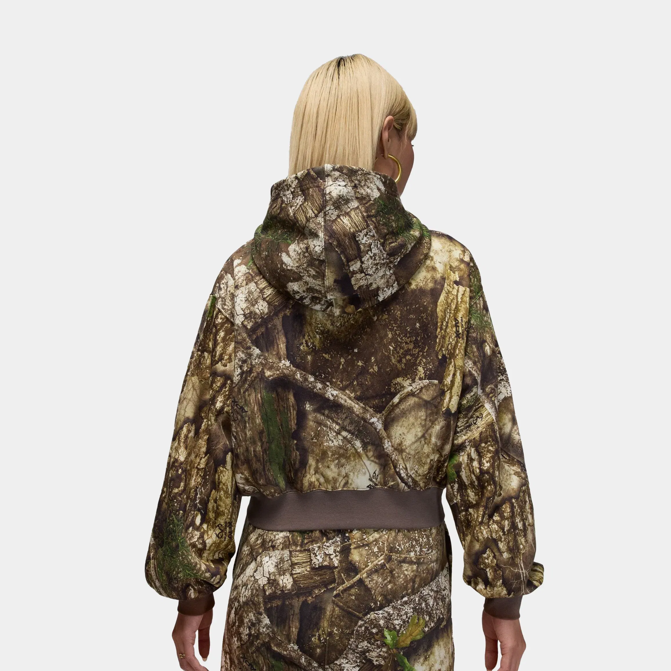 Air Jordan Brooklyn Fleece RealTree Mod Crop Full Zip Up Womens Jacket (Sail/Sail)