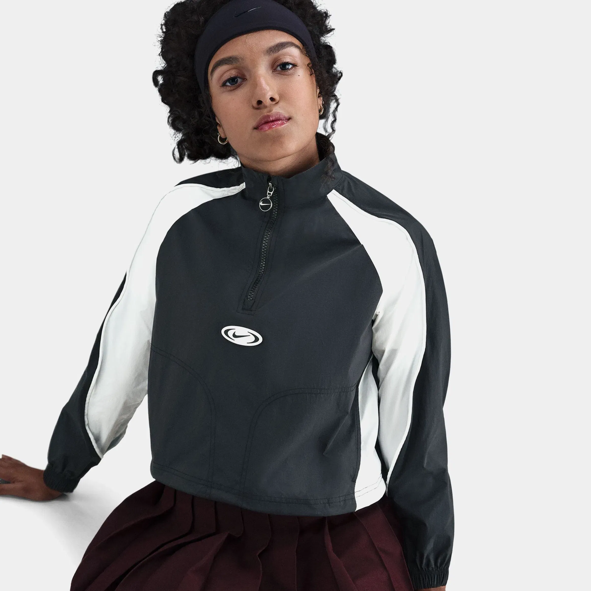 Nike NSW 1/4 Zip Tracksuit Grade School Jacket (Black/White/White/White)