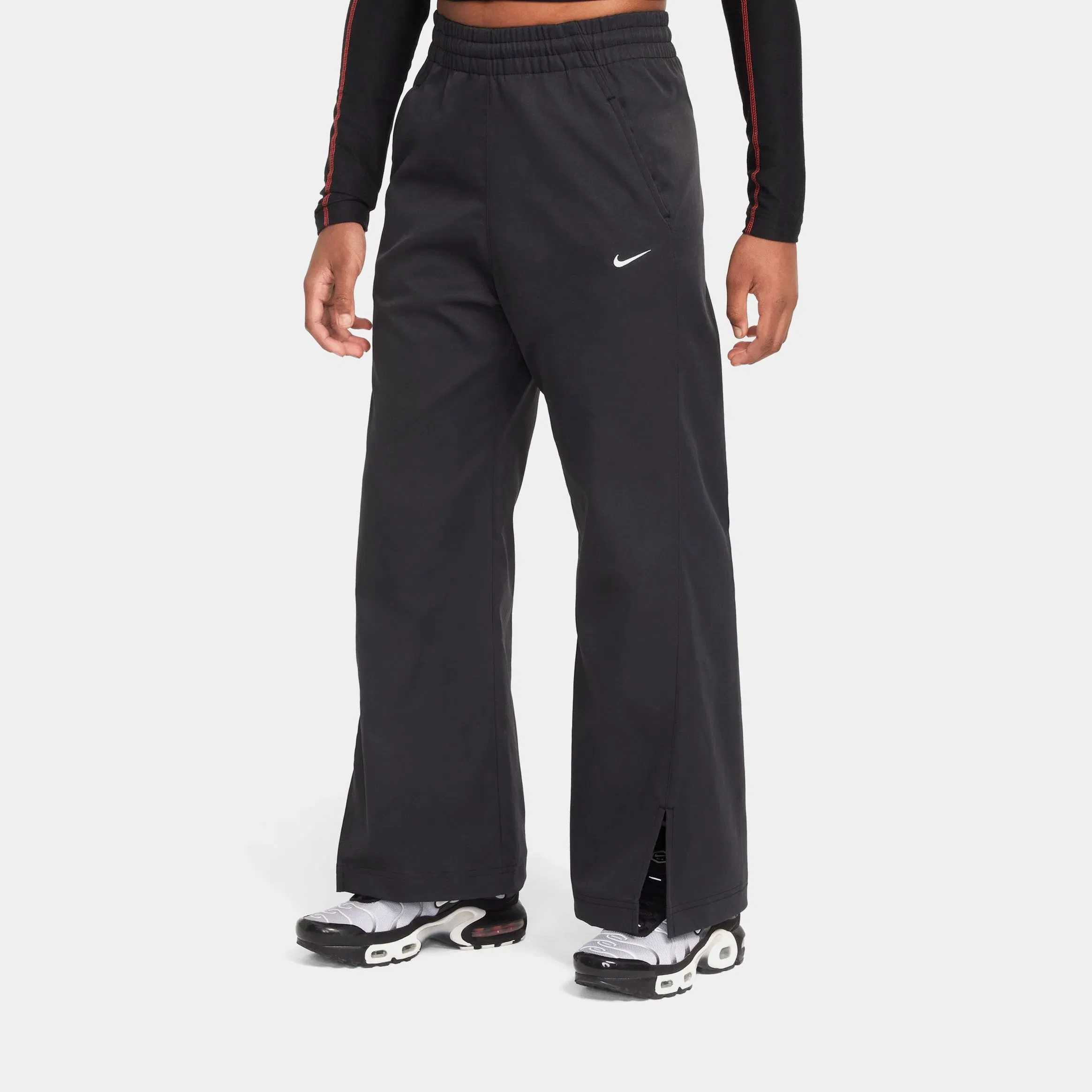 Nike NSW Woven Wide Leg Grade School Pants (Black/White)