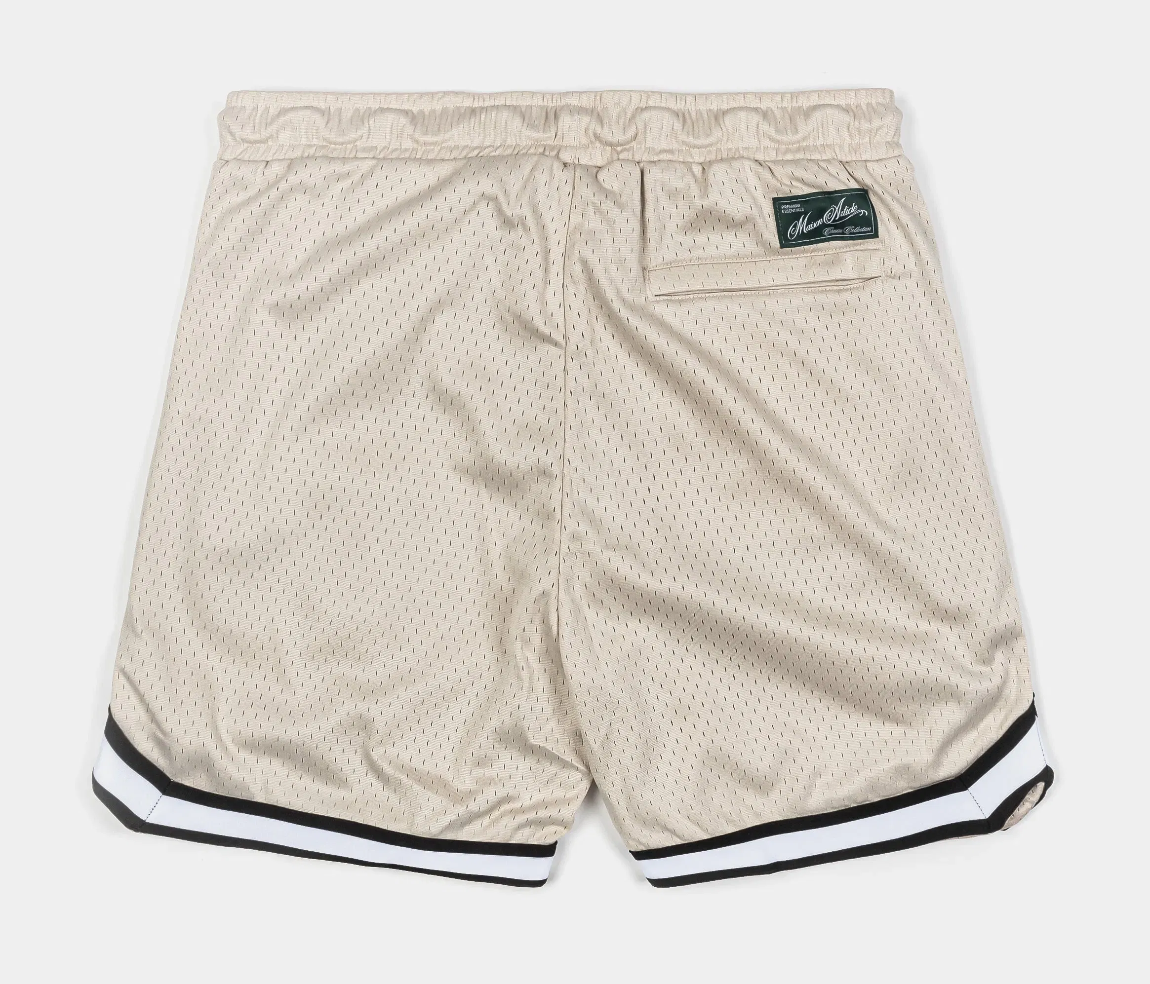 MAISON ARTICLE Basketball Stripe Mesh Mens Shorts (Tan/Black)