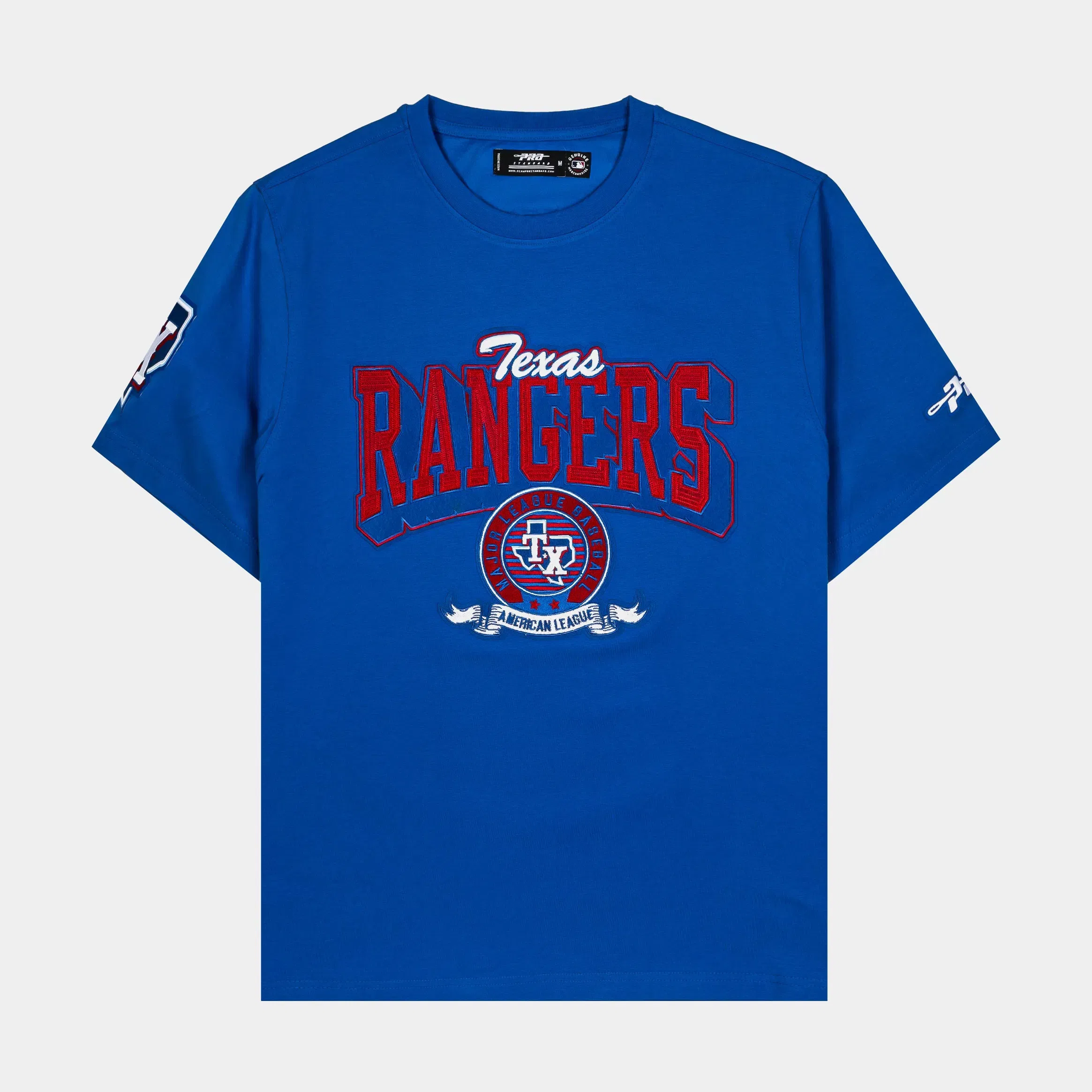 PRO STANDARD Texas Rangers Team Badge Mens Short Sleeve Shirt (Blue/Orange)