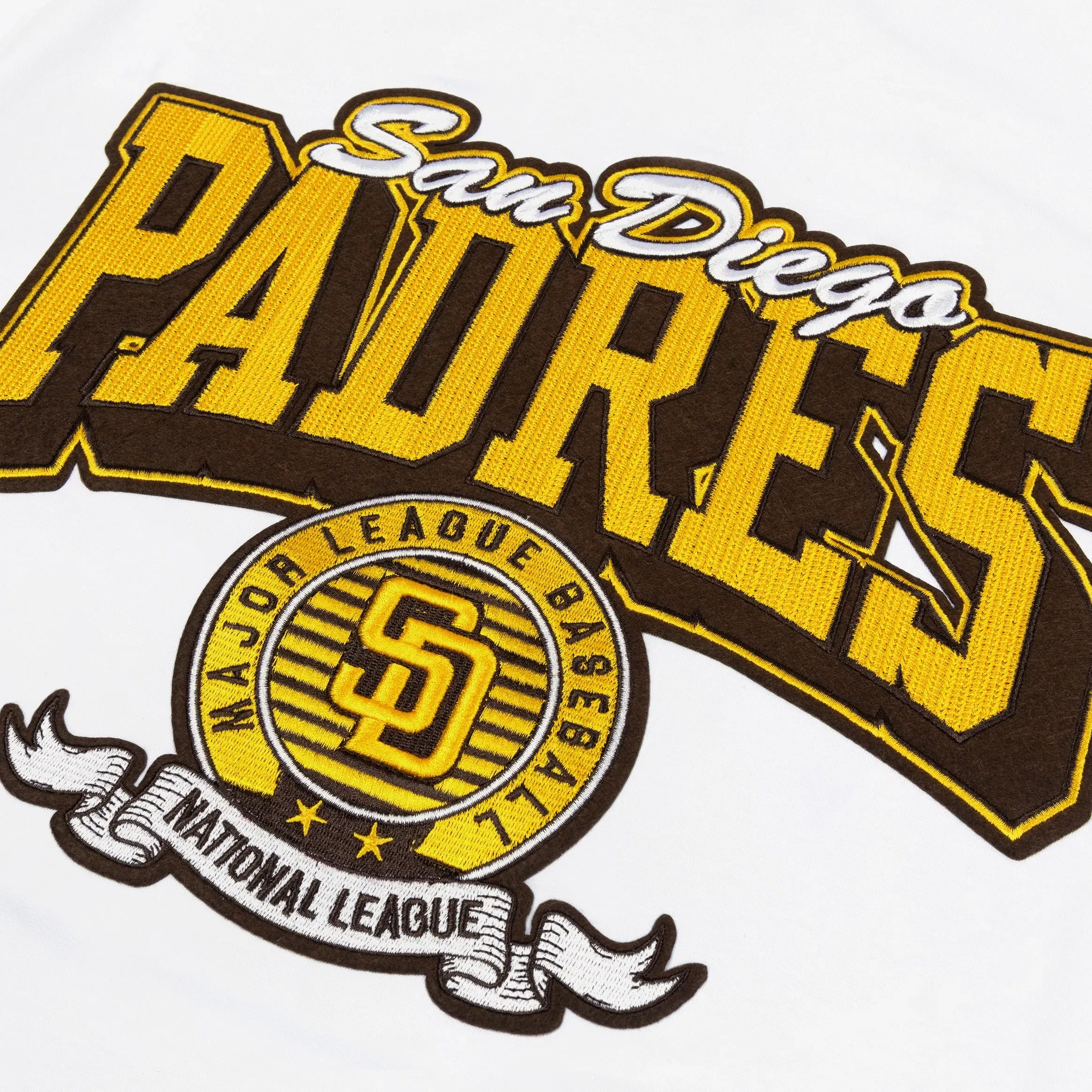 PRO STANDARD San Diego Padres Team Badge Mens Short Sleeve Shirt (White/Yellow)