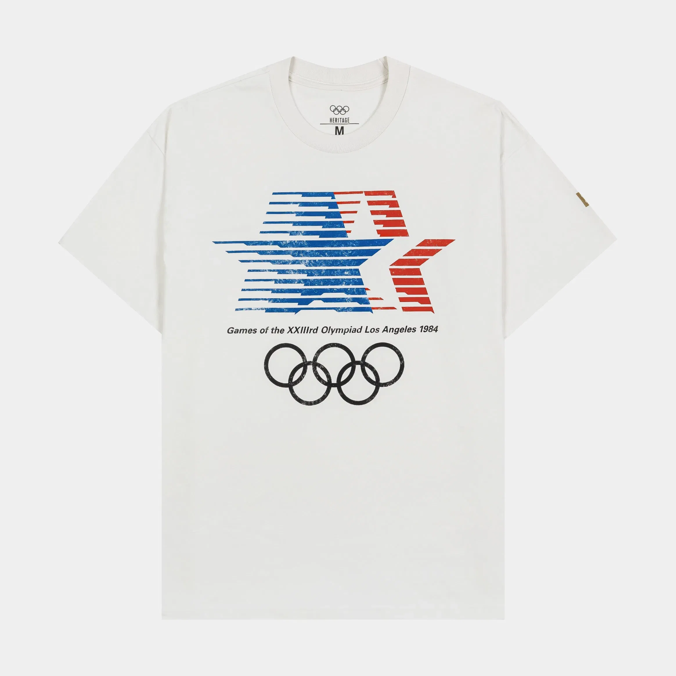 OUTERSTUFF 1984 Los Angeles Games Olympic Heritage Mens Short Sleeve Shirt (White/Blue)