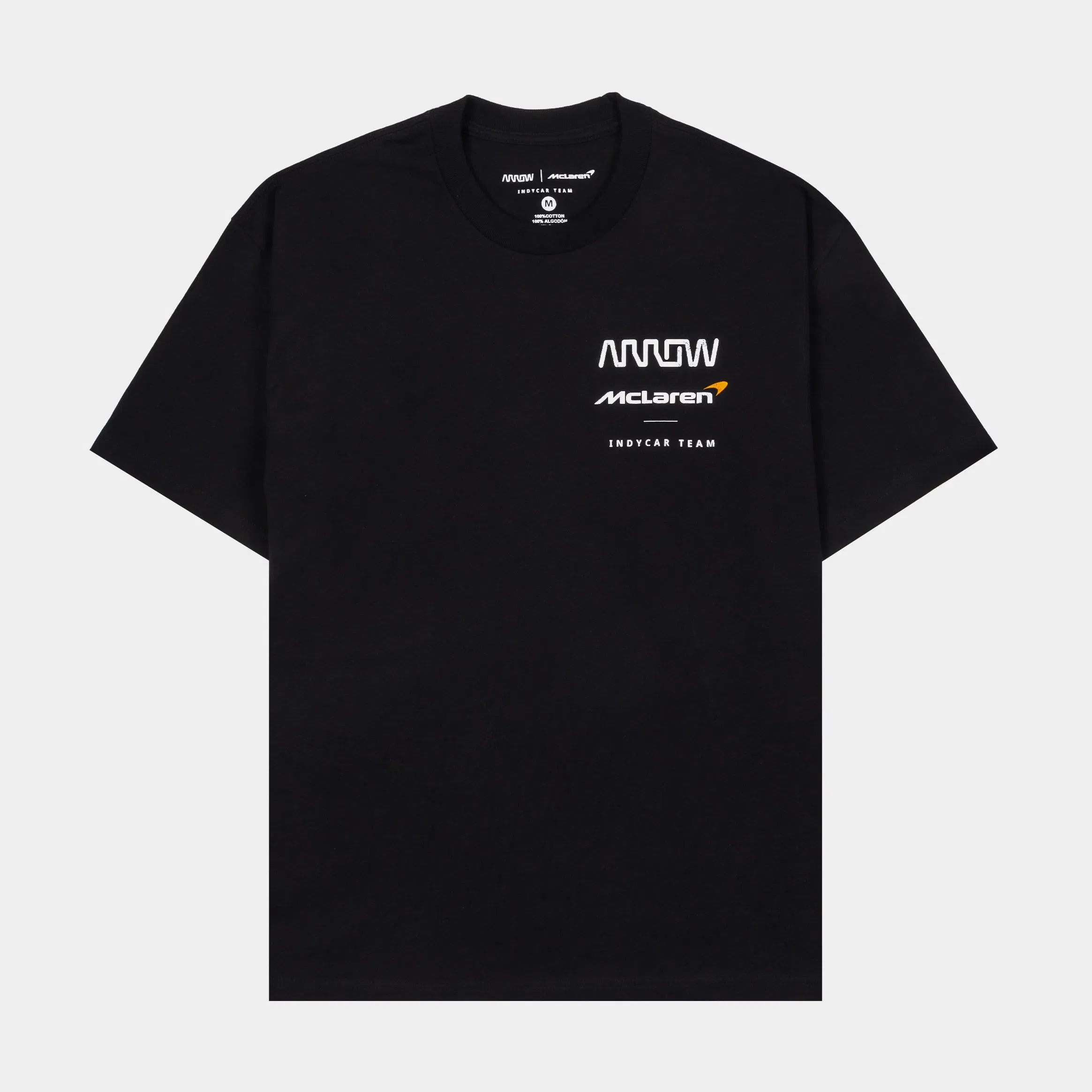 OUTERSTUFF Arrow McLaren IndyCar Team There Is No Finish Line Mens Short Sleeve Shirt (Black/Papaya Orange)