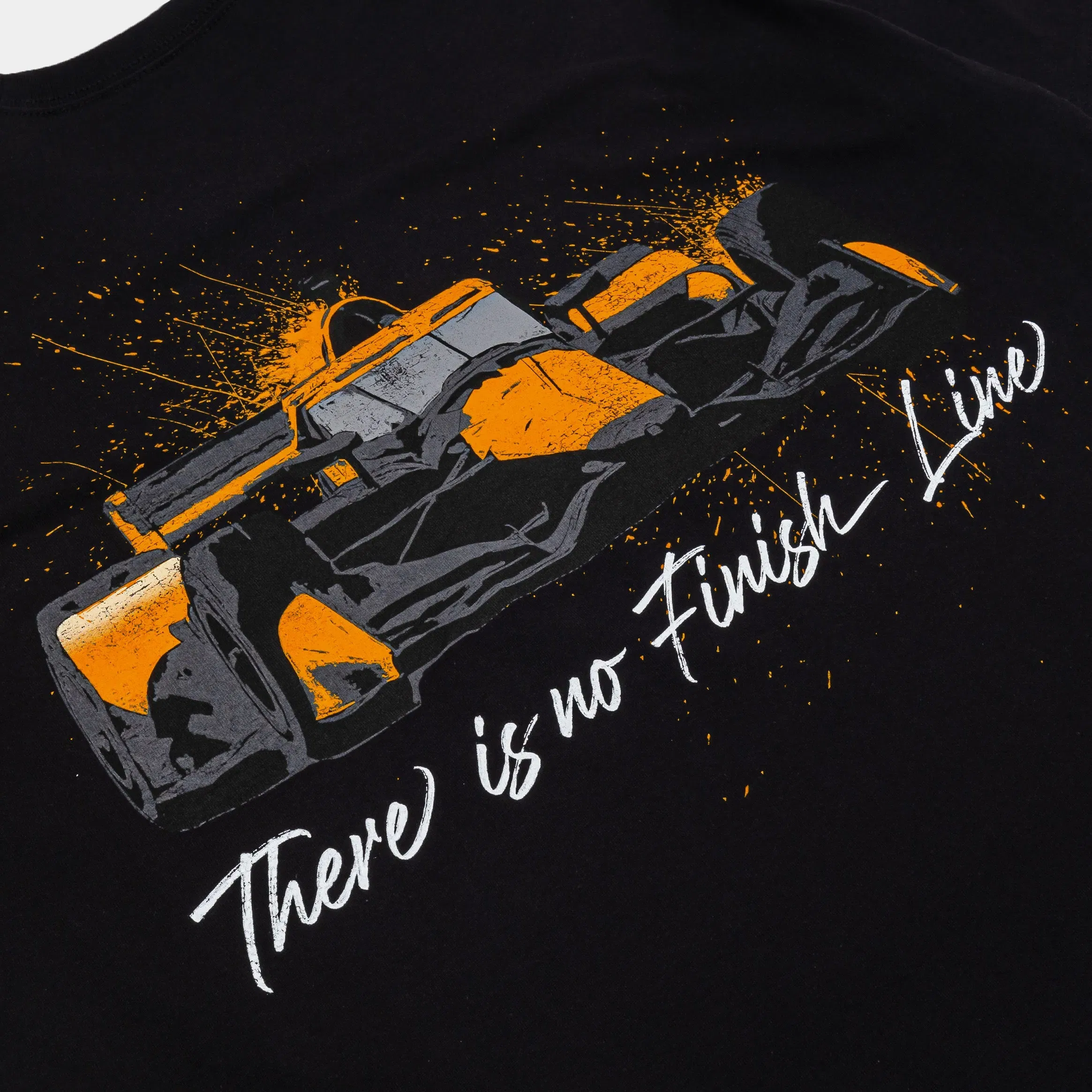 OUTERSTUFF Arrow McLaren IndyCar Team There Is No Finish Line Mens Short Sleeve Shirt (Black/Papaya Orange)