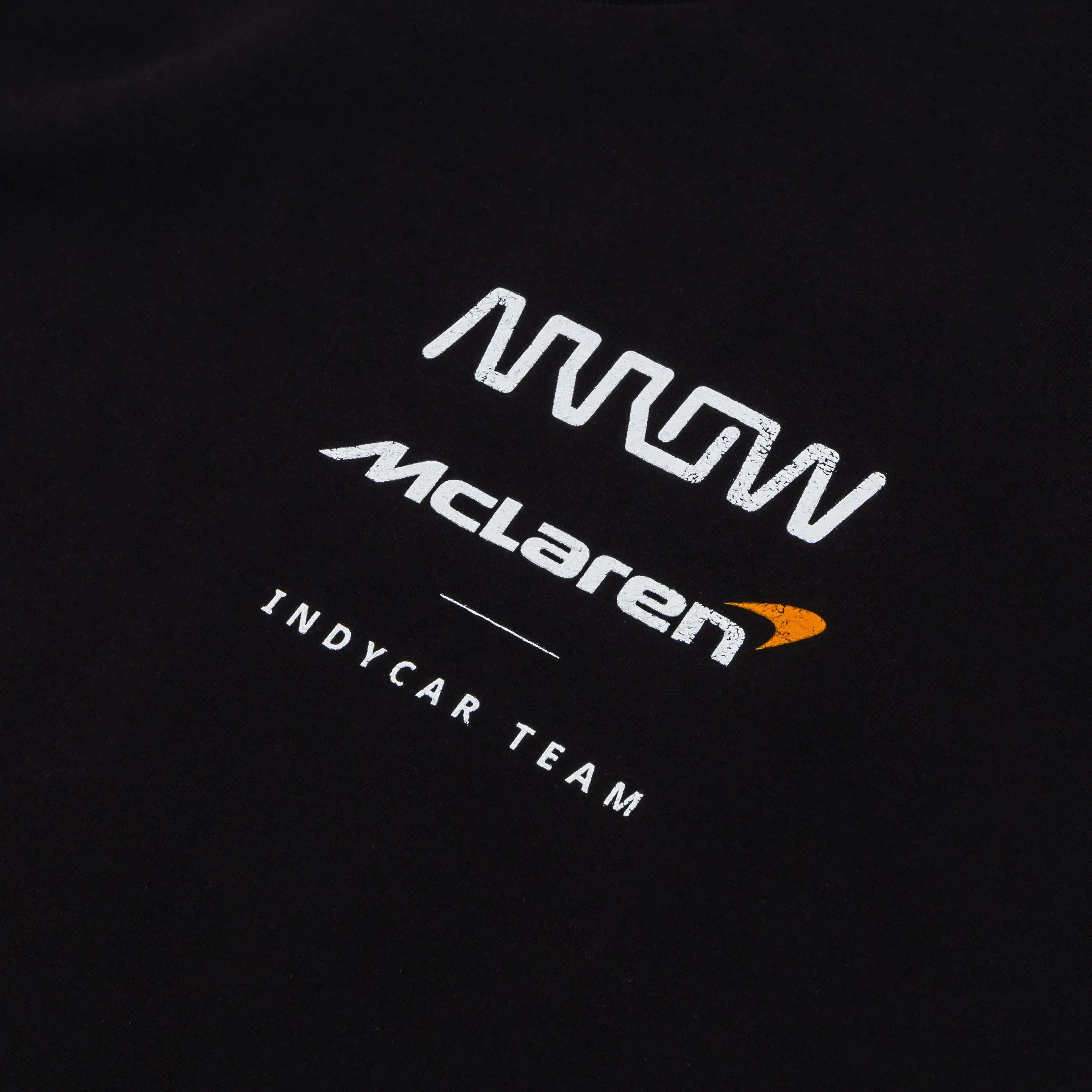 OUTERSTUFF Arrow McLaren IndyCar Team There Is No Finish Line Mens Short Sleeve Shirt (Black/Papaya Orange)