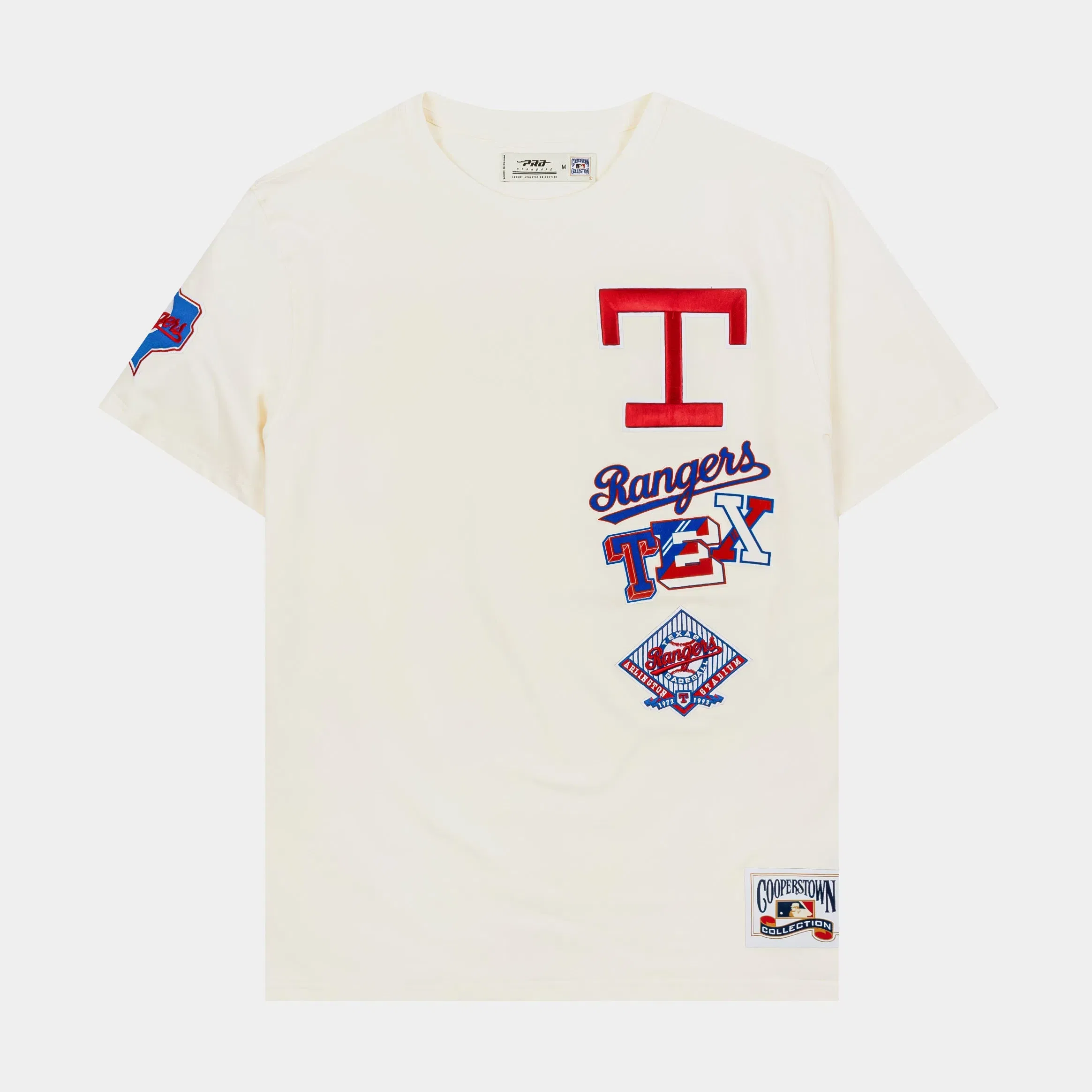 PRO STANDARD Texas Rangers Retro Ringer Mens Short Sleeve Shirt (Beige/Blue)