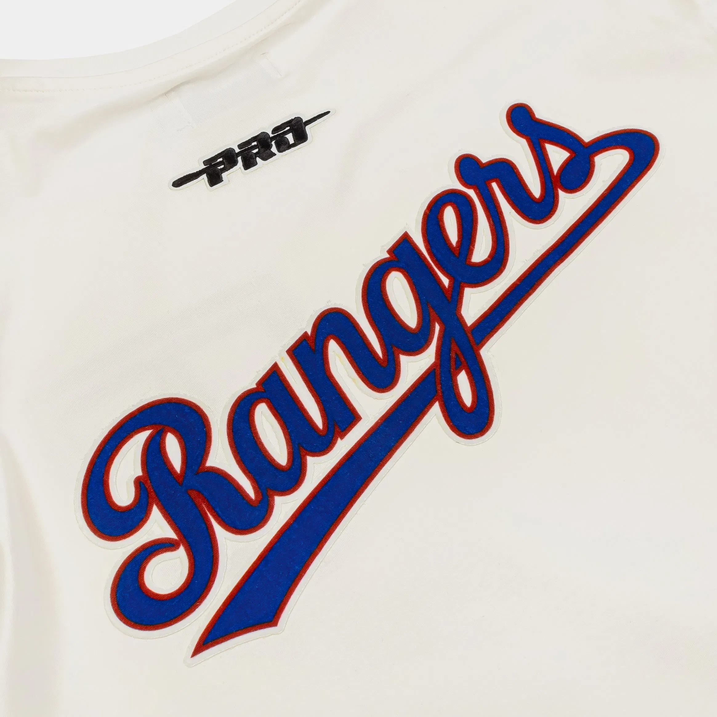 PRO STANDARD Texas Rangers Retro Ringer Mens Short Sleeve Shirt (Beige/Blue)