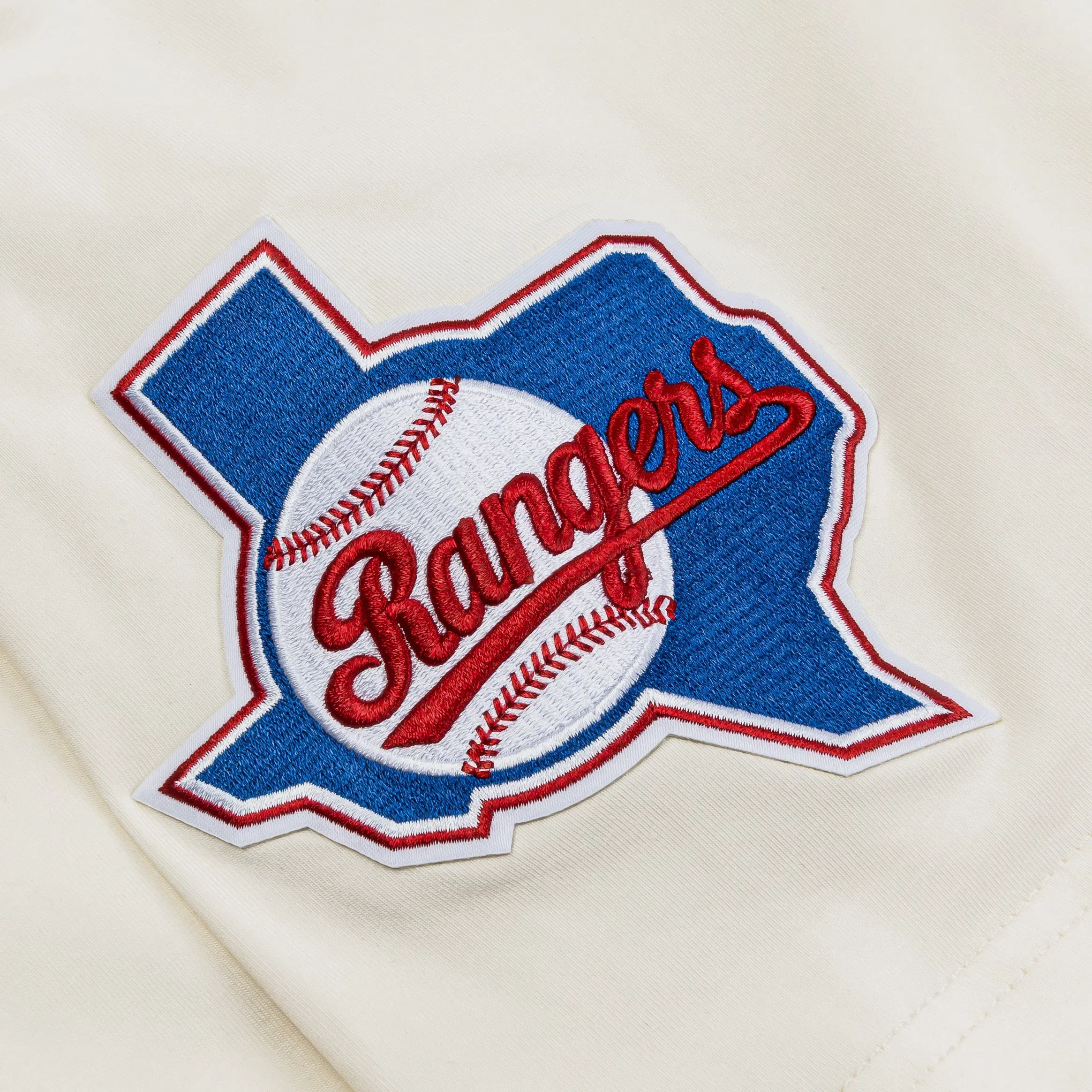 PRO STANDARD Texas Rangers Retro Ringer Mens Short Sleeve Shirt (Beige/Blue)