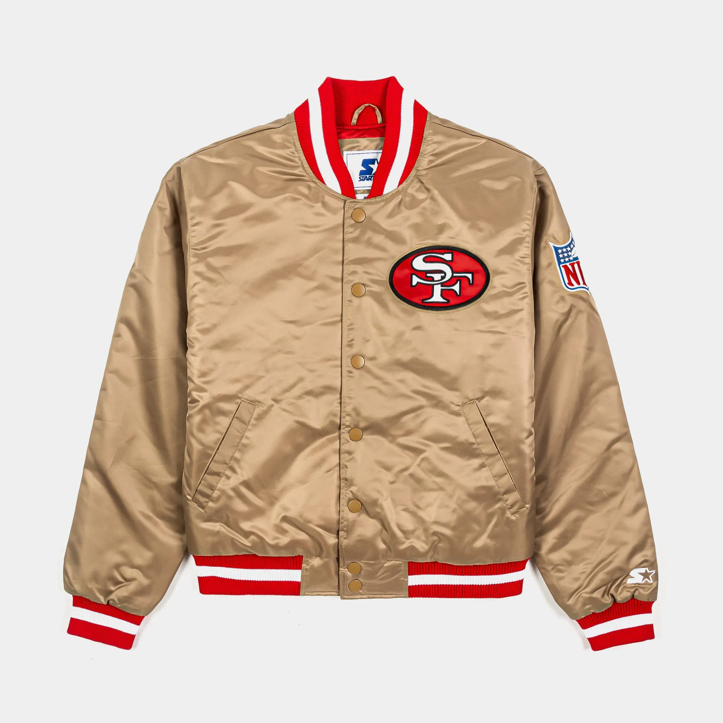 GIII/STARTER Shoe Palace Exclusive 49ers Satin Varsity Mens Jacket (Gold/Red)