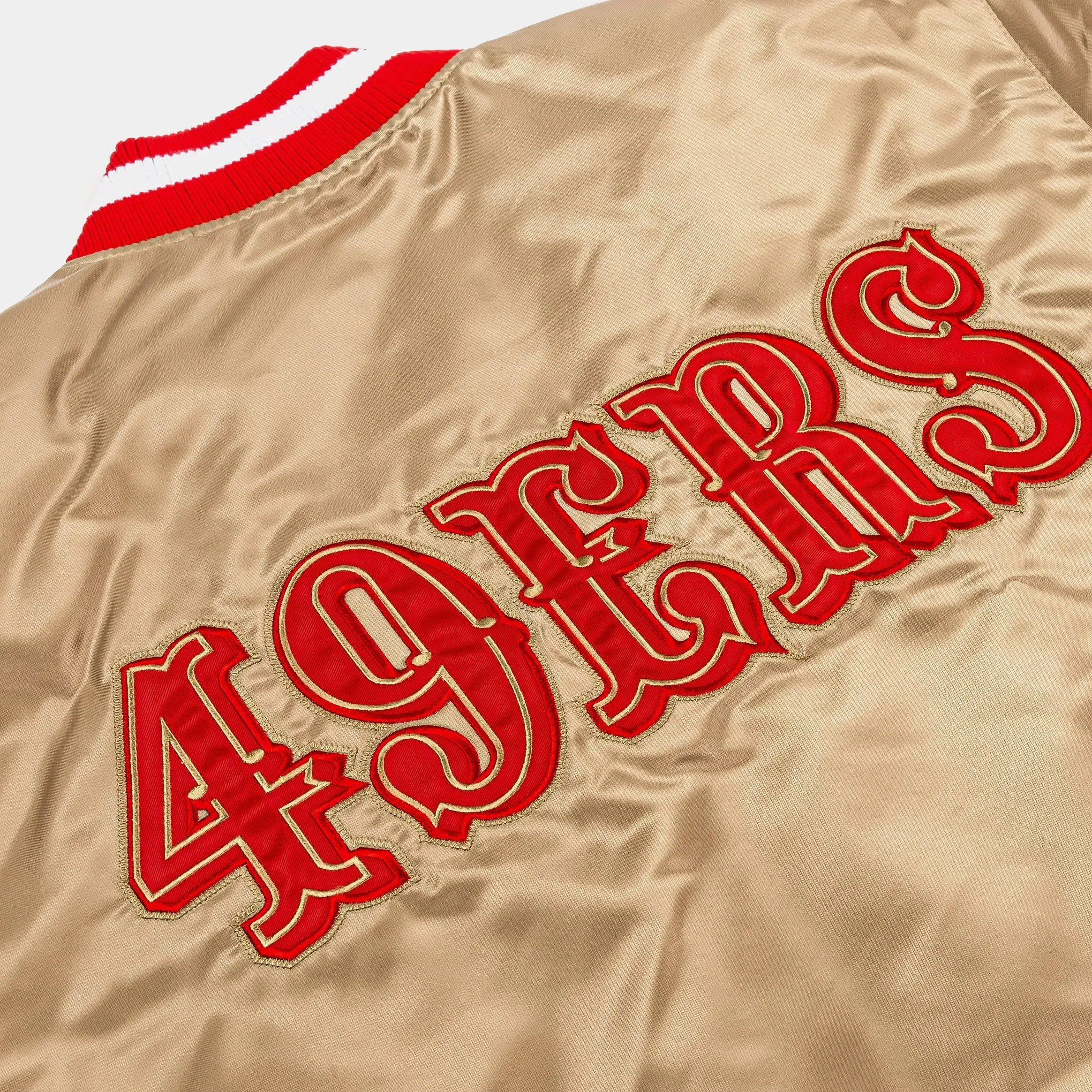 GIII/STARTER Shoe Palace Exclusive 49ers Satin Varsity Mens Jacket (Gold/Red)